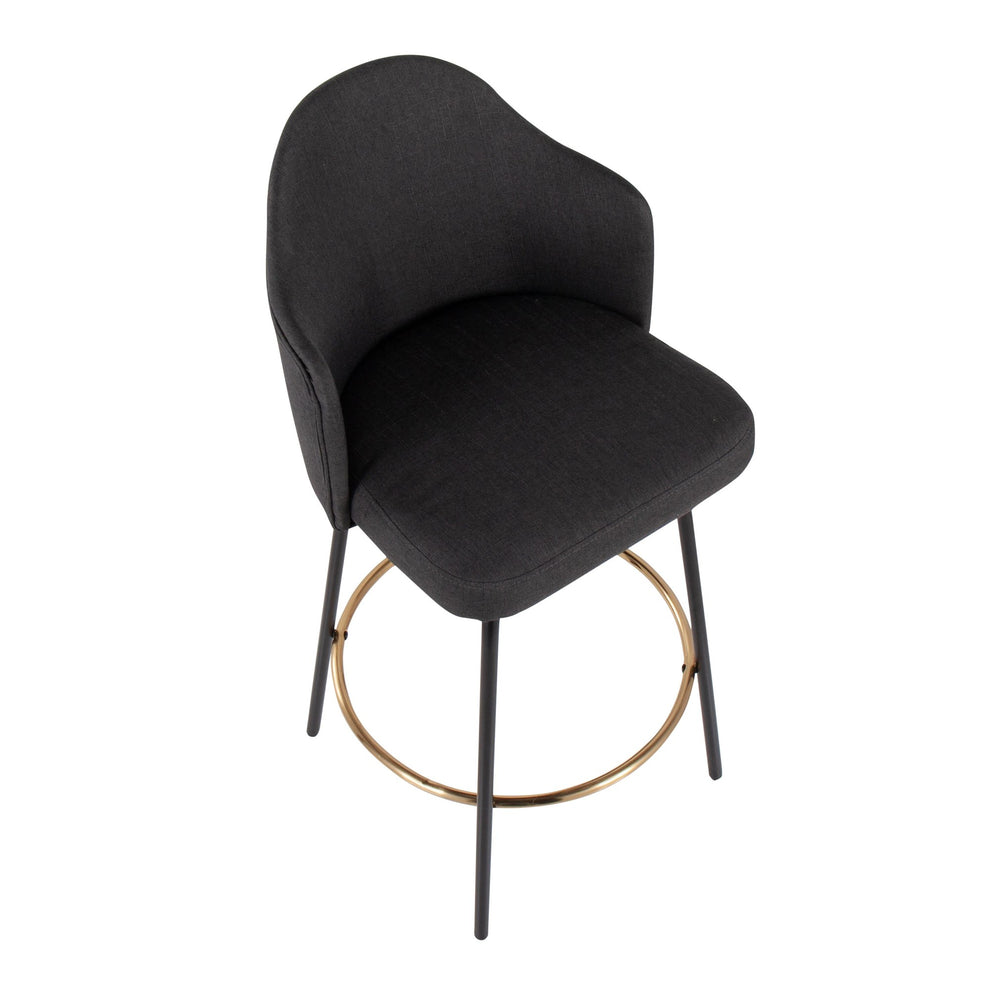 Ahoy Contemporary Fixed-Height Counter Stool with Black Metal Legs and Round Gold Metal Footrest with Charcoal Fabric Seat By LumiSource - Set of 2 | Counter Stools | Modishstore - 3