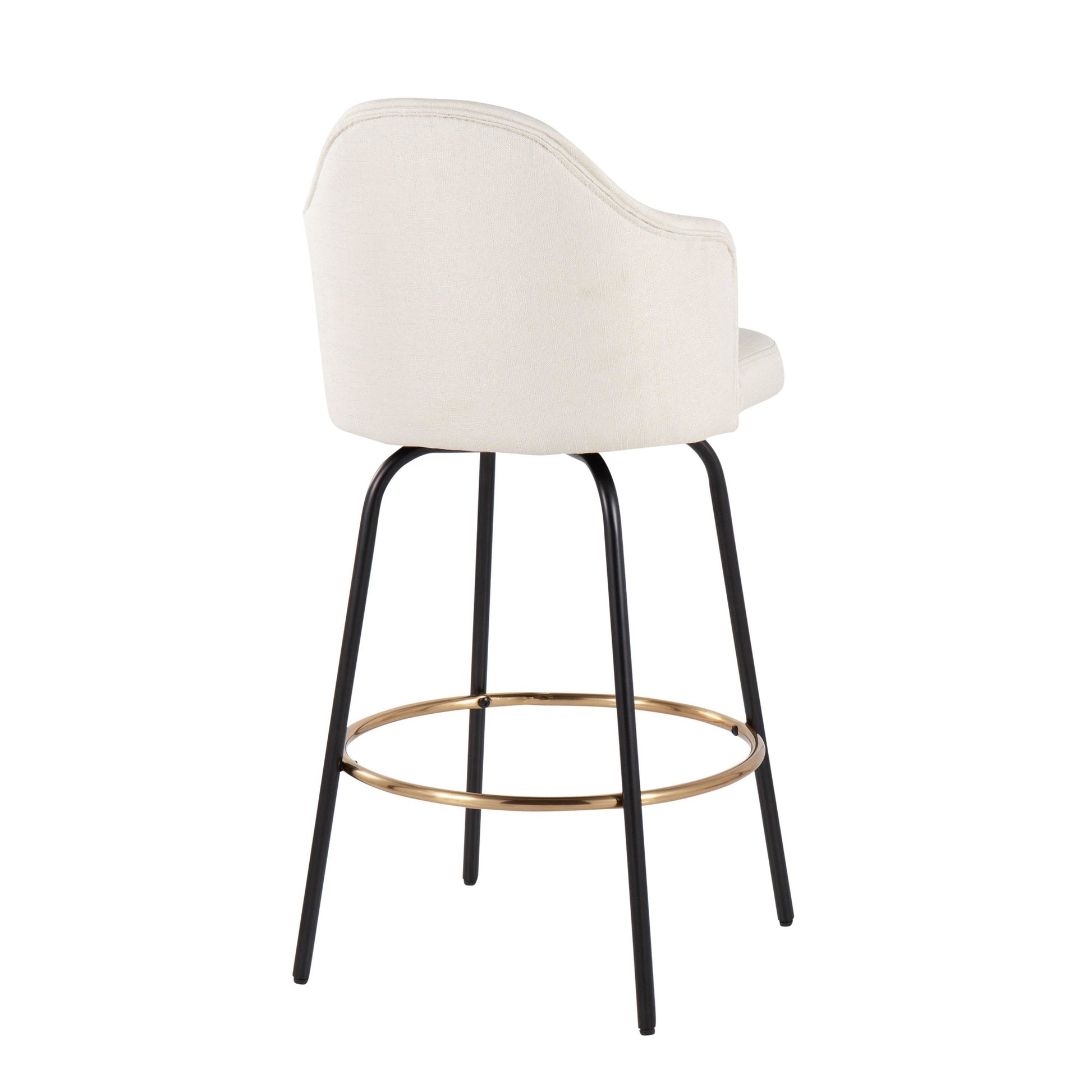 Ahoy Contemporary Fixed-Height Counter Stool with Black Metal Legs and Round Gold Metal Footrest with Cream Fabric Seat By LumiSource - Set of 2 | Counter Stools | Modishstore - 7
