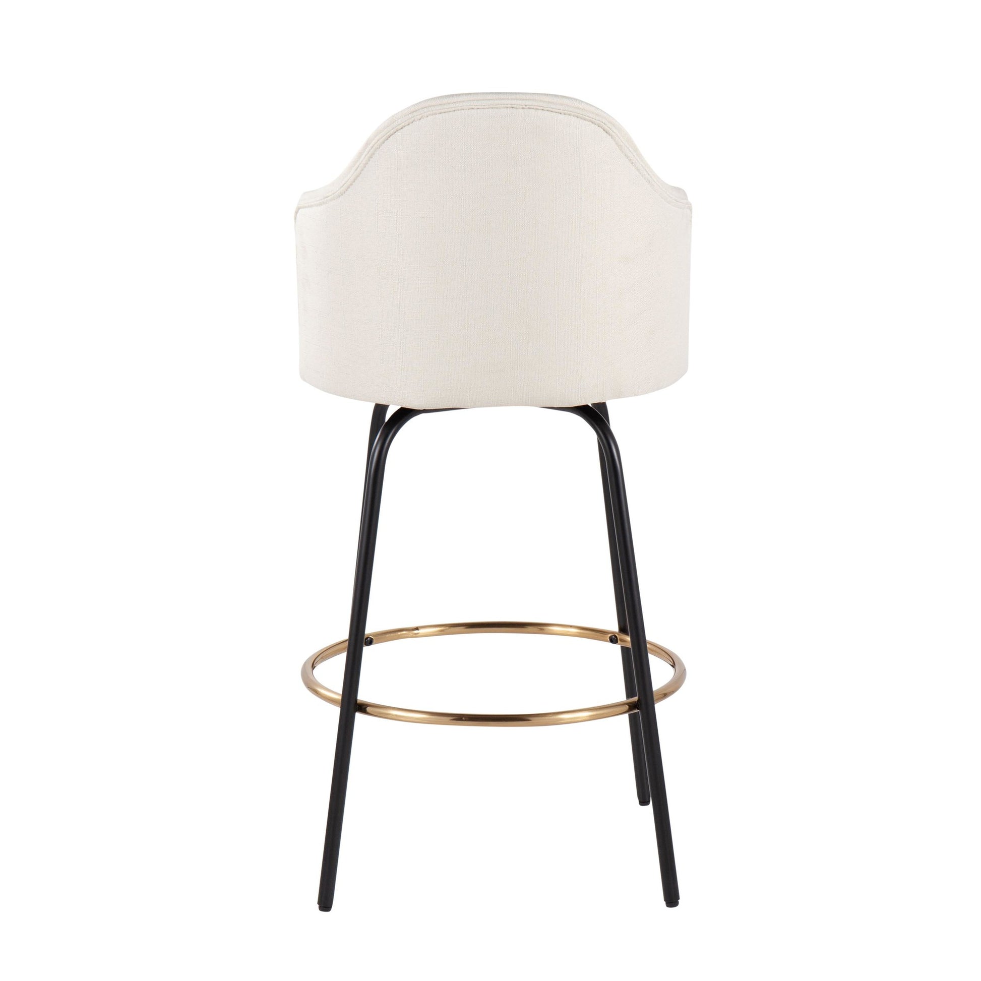 Ahoy Contemporary Fixed-Height Counter Stool with Black Metal Legs and Round Gold Metal Footrest with Cream Fabric Seat By LumiSource - Set of 2 | Counter Stools | Modishstore - 8