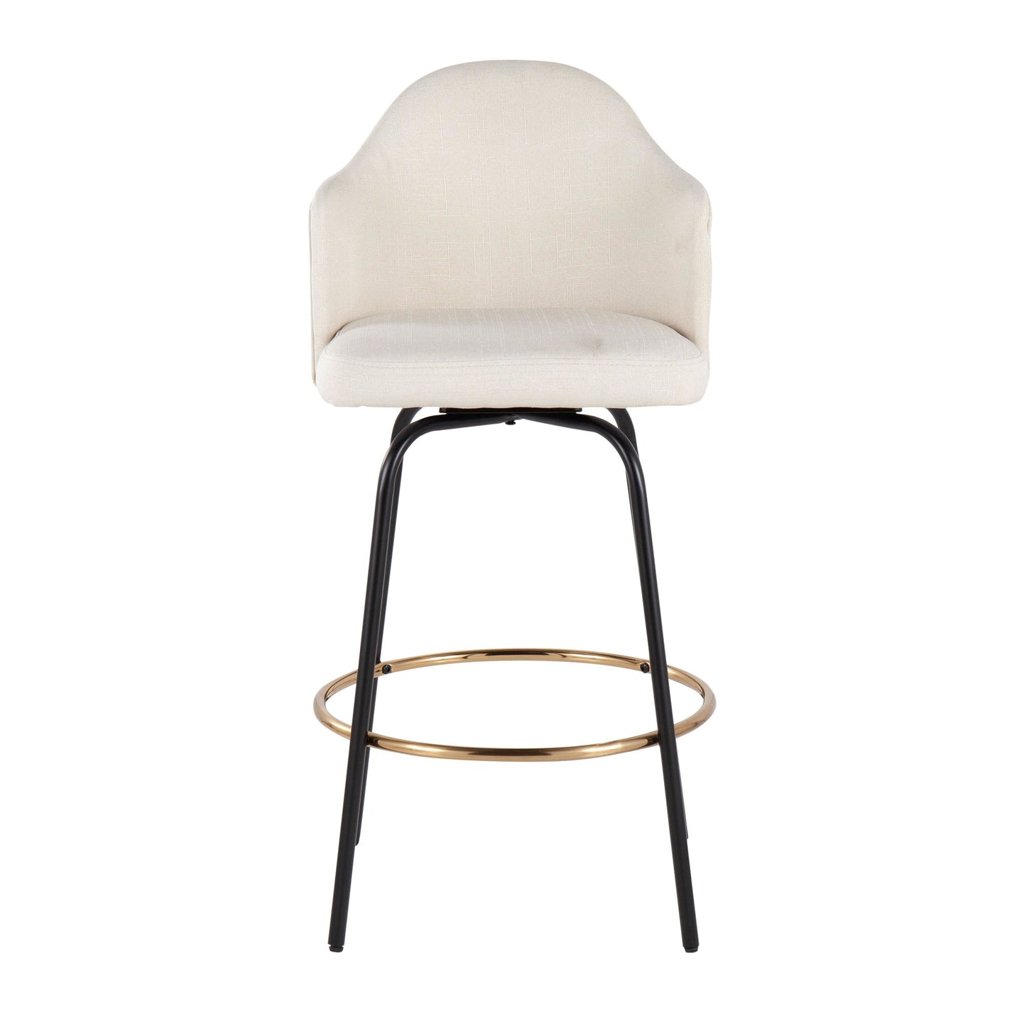 Ahoy Contemporary Fixed-Height Counter Stool with Black Metal Legs and Round Gold Metal Footrest with Cream Fabric Seat By LumiSource - Set of 2 | Counter Stools | Modishstore - 2
