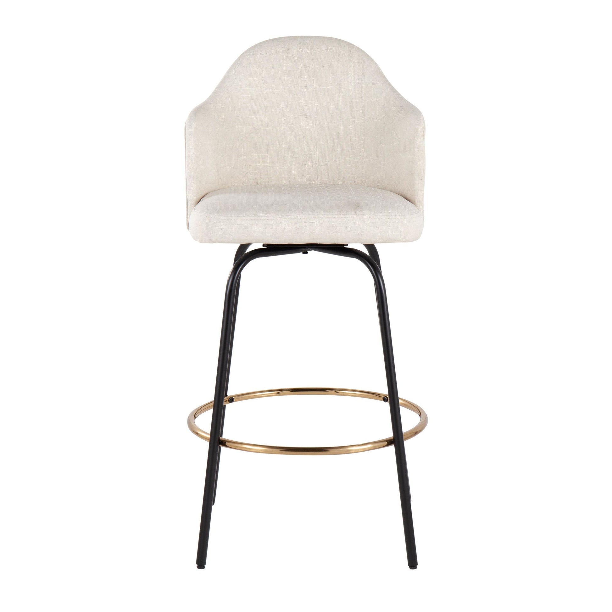 Ahoy Contemporary Fixed-Height Counter Stool with Black Metal Legs and Round Gold Metal Footrest with Cream Fabric Seat By LumiSource - Set of 2 | Counter Stools | Modishstore - 2