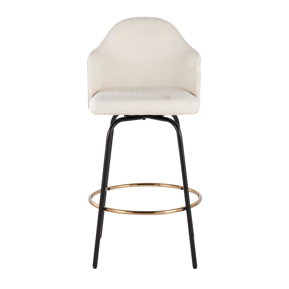 Ahoy Contemporary Fixed-Height Counter Stool with Black Metal Legs and Round Gold Metal Footrest with Cream Fabric Seat By LumiSource - Set of 2 | Counter Stools | Modishstore - 2