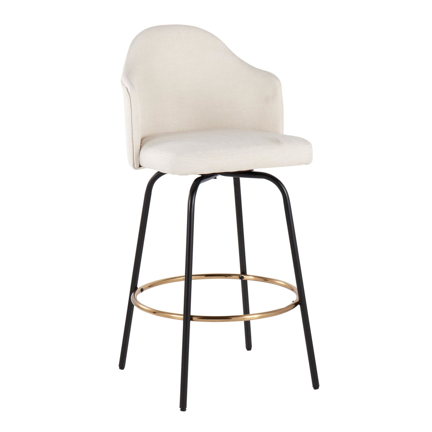 Ahoy Contemporary Fixed-Height Counter Stool with Black Metal Legs and Round Gold Metal Footrest with Cream Fabric Seat By LumiSource - Set of 2 | Counter Stools | Modishstore - 5