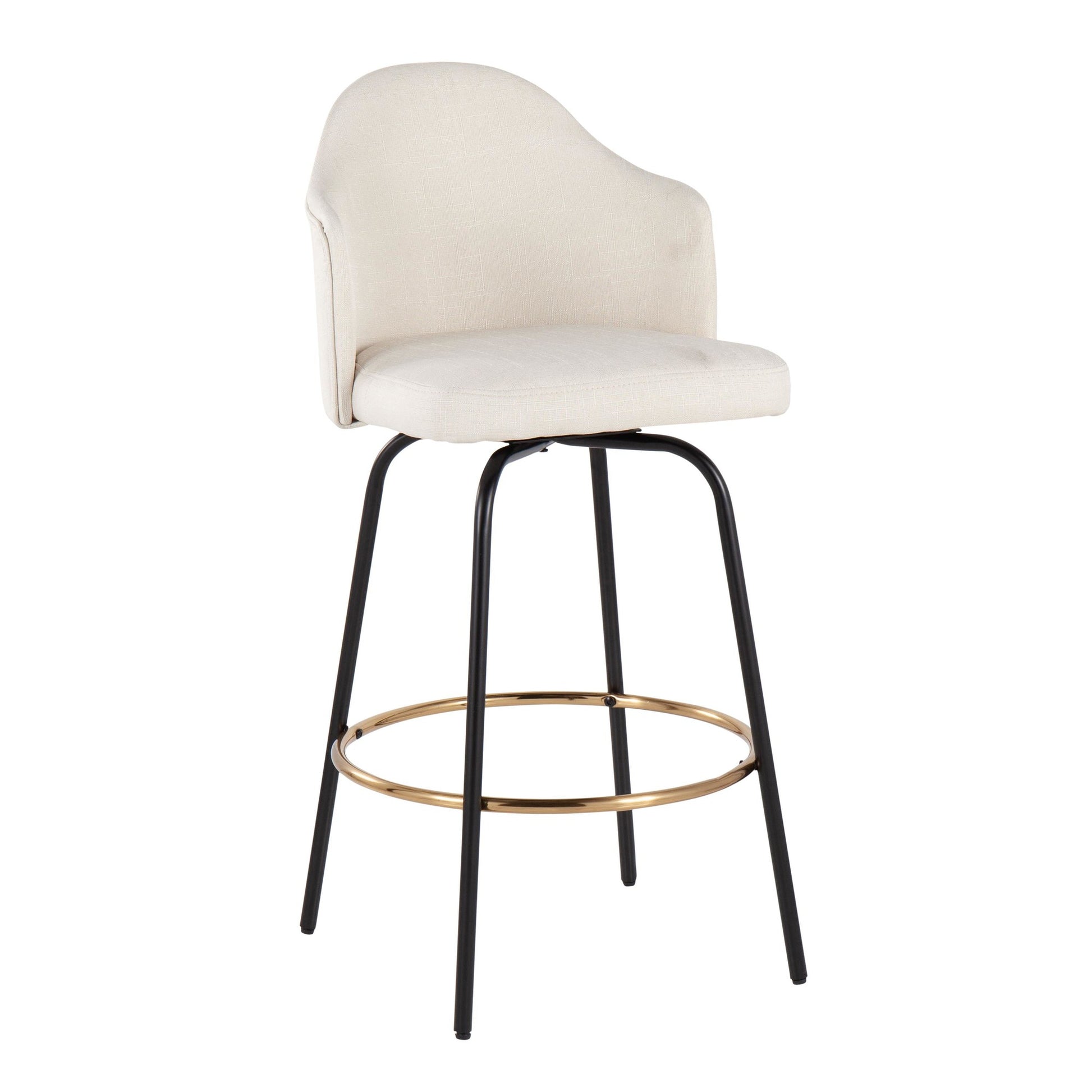 Ahoy Contemporary Fixed-Height Counter Stool with Black Metal Legs and Round Gold Metal Footrest with Cream Fabric Seat By LumiSource - Set of 2 | Counter Stools | Modishstore - 5