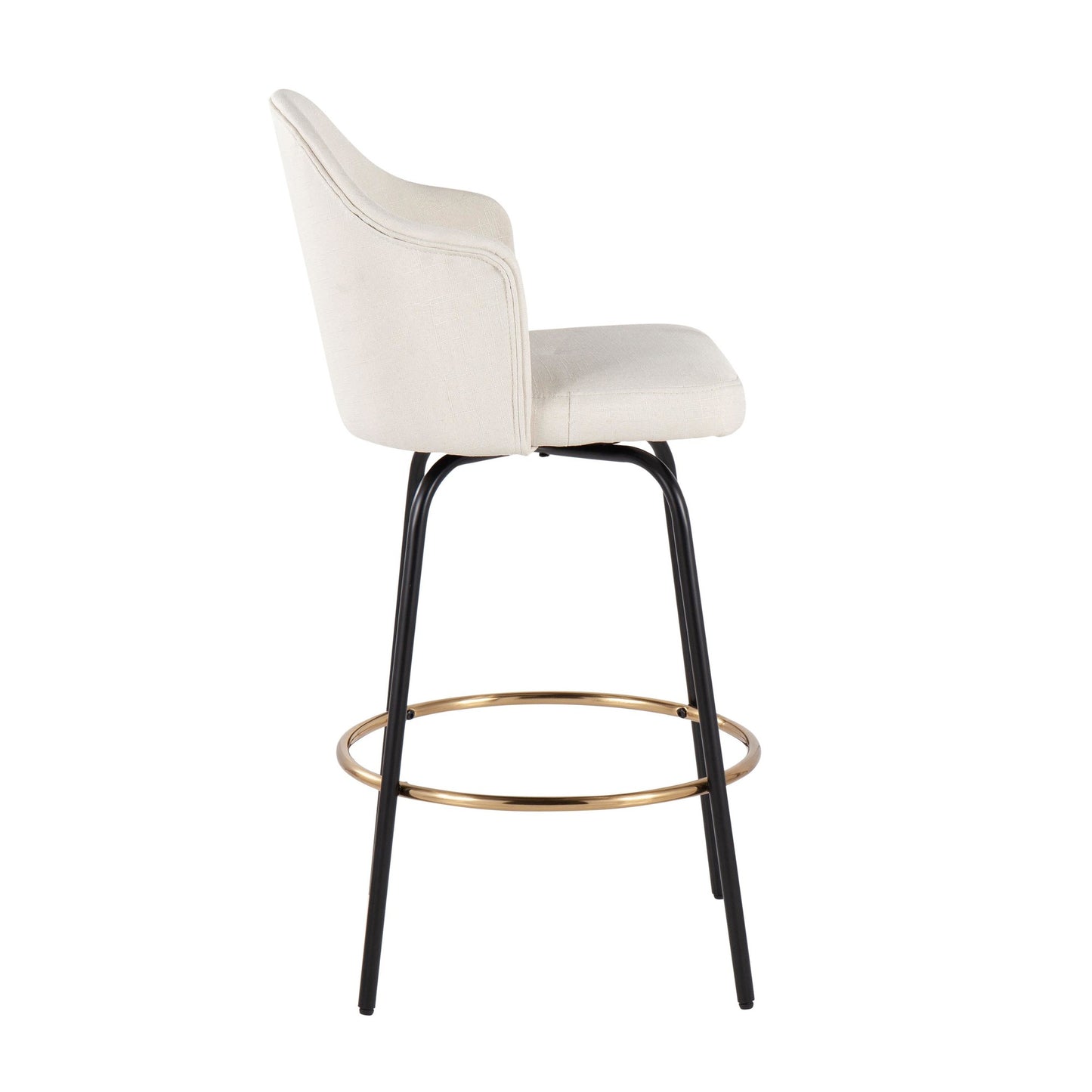 Ahoy Contemporary Fixed-Height Counter Stool with Black Metal Legs and Round Gold Metal Footrest with Cream Fabric Seat By LumiSource - Set of 2 | Counter Stools | Modishstore - 6