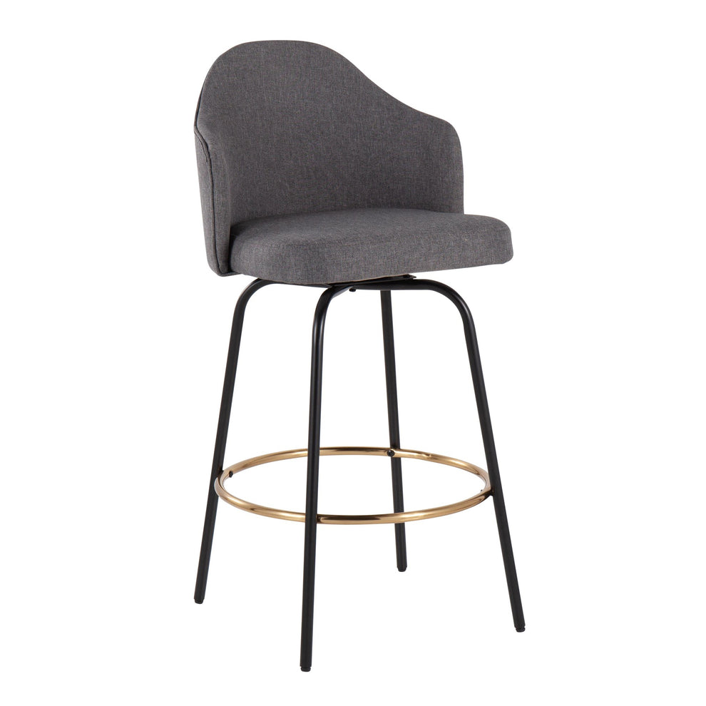 Ahoy Contemporary Fixed-Height Counter Stool with Black Metal Legs and Round Gold Metal Footrest with Cream Fabric Seat By LumiSource - Set of 2 | Counter Stools | Modishstore - 13