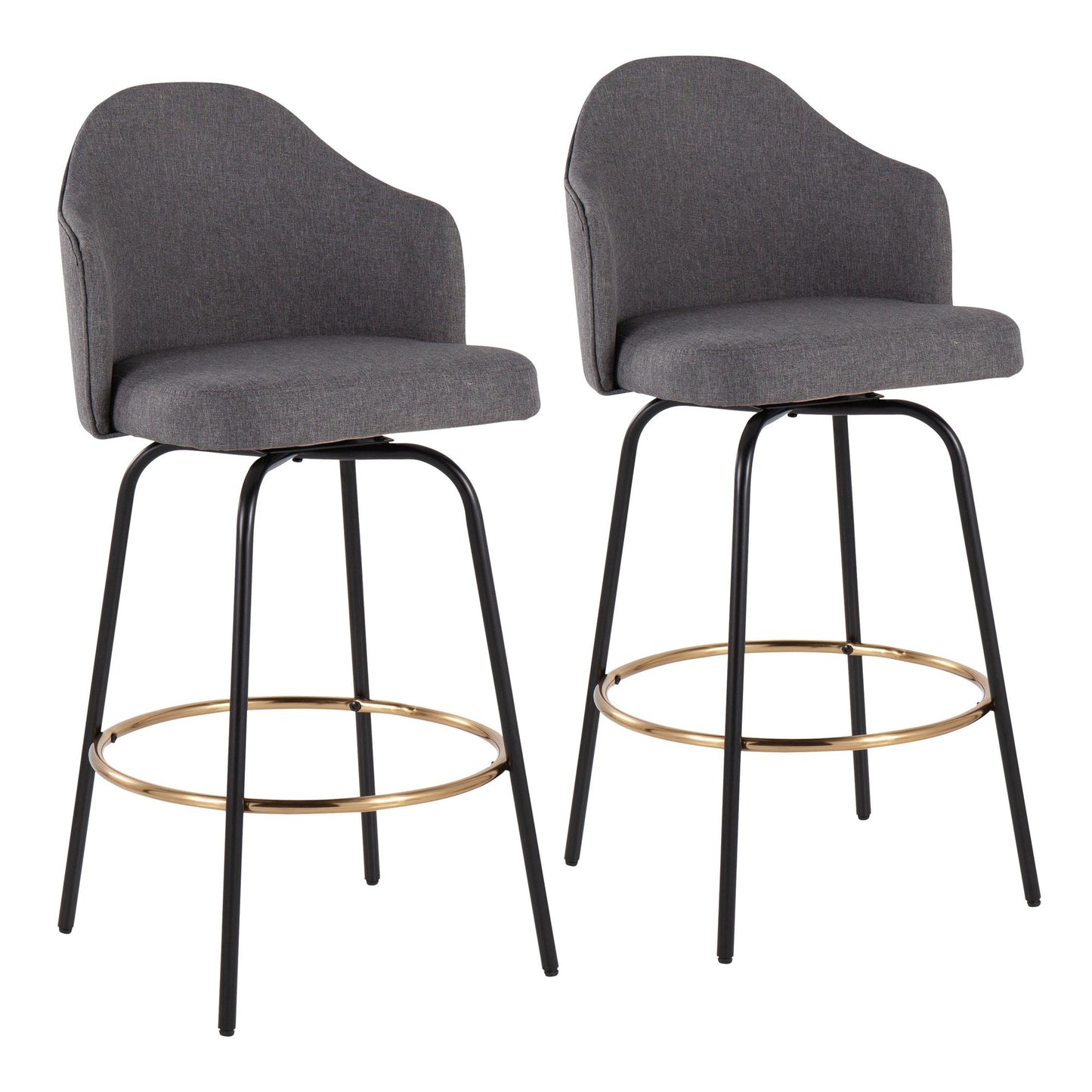 Ahoy Contemporary Fixed-Height Counter Stool with Black Metal Legs and Round Gold Metal Footrest with Cream Fabric Seat By LumiSource - Set of 2 | Counter Stools | Modishstore - 9