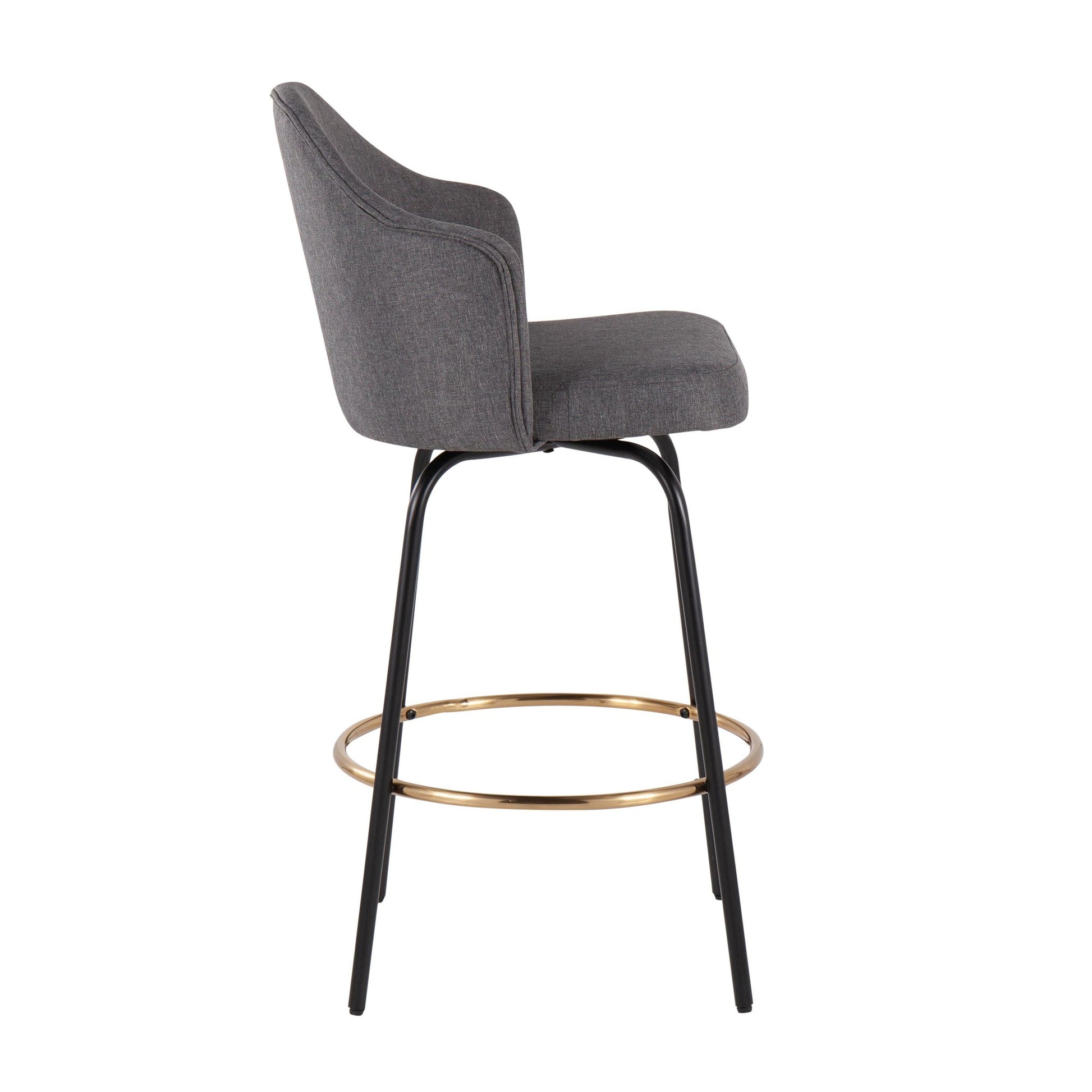 Ahoy Contemporary Fixed-Height Counter Stool with Black Metal Legs and Round Gold Metal Footrest with Cream Fabric Seat By LumiSource - Set of 2 | Counter Stools | Modishstore - 14