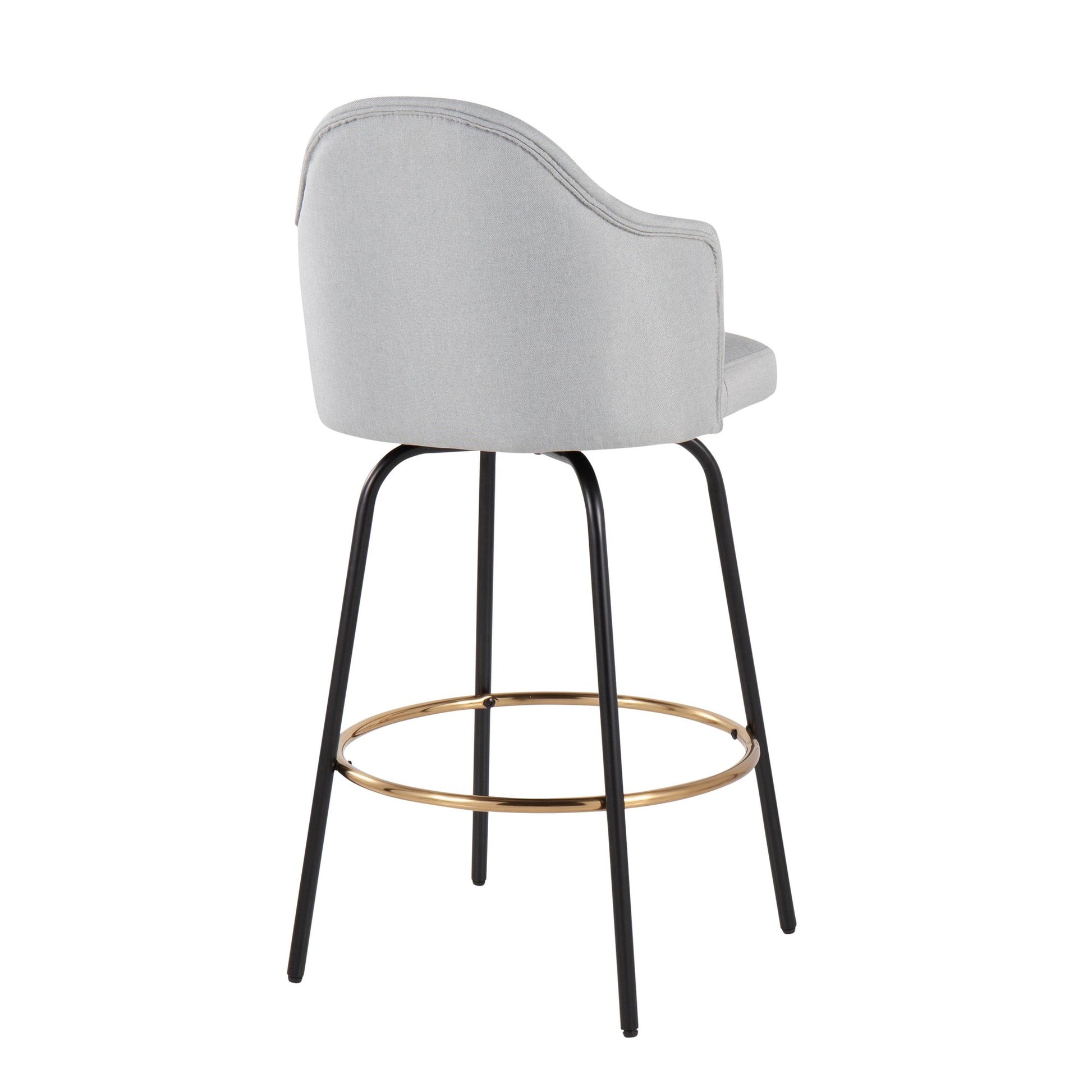 Ahoy Contemporary Fixed-Height Counter Stool with Black Metal Legs and Round Gold Metal Footrest with Light Grey Fabric Seat By LumiSource - Set of 2 | Counter Stools | Modishstore - 7