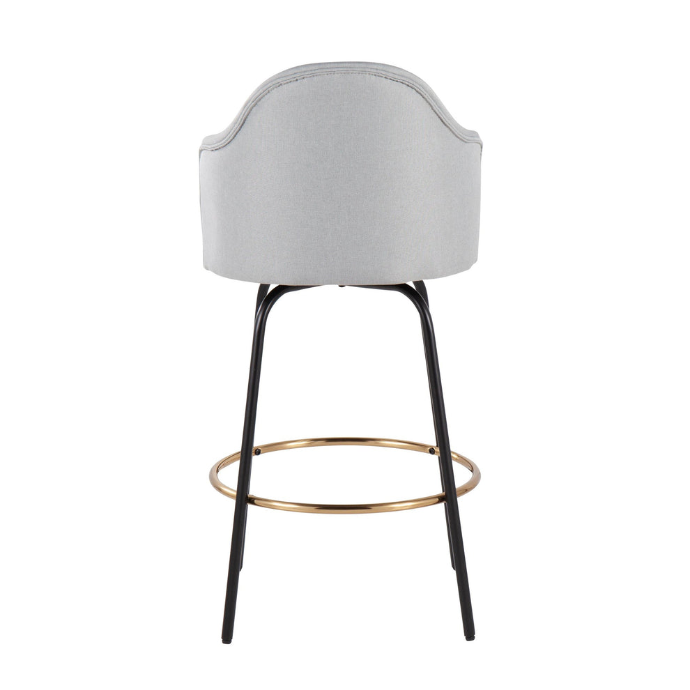 Ahoy Contemporary Fixed-Height Counter Stool with Black Metal Legs and Round Gold Metal Footrest with Light Grey Fabric Seat By LumiSource - Set of 2 | Counter Stools | Modishstore - 8