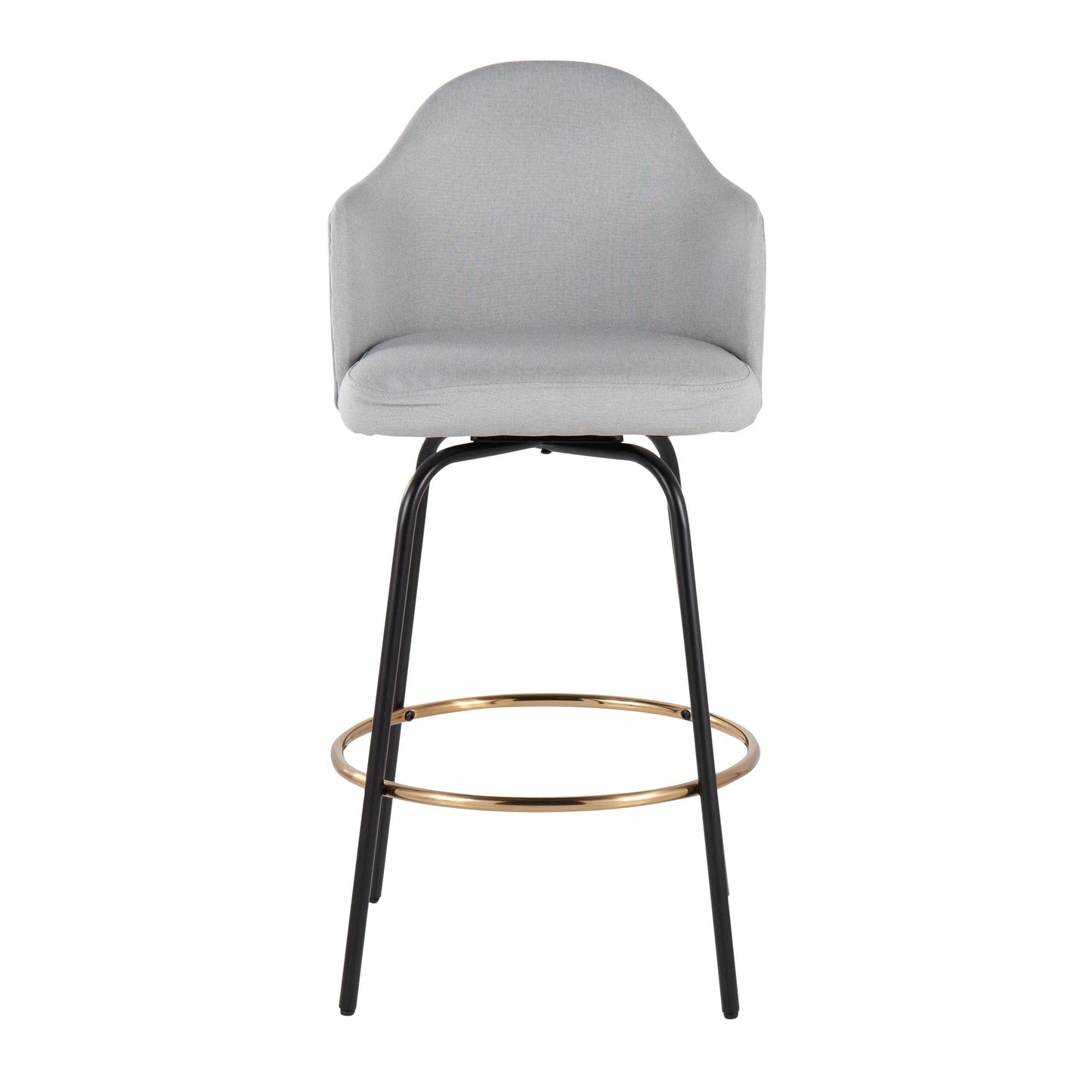 Ahoy Contemporary Fixed-Height Counter Stool with Black Metal Legs and Round Gold Metal Footrest with Light Grey Fabric Seat By LumiSource - Set of 2 | Counter Stools | Modishstore - 2