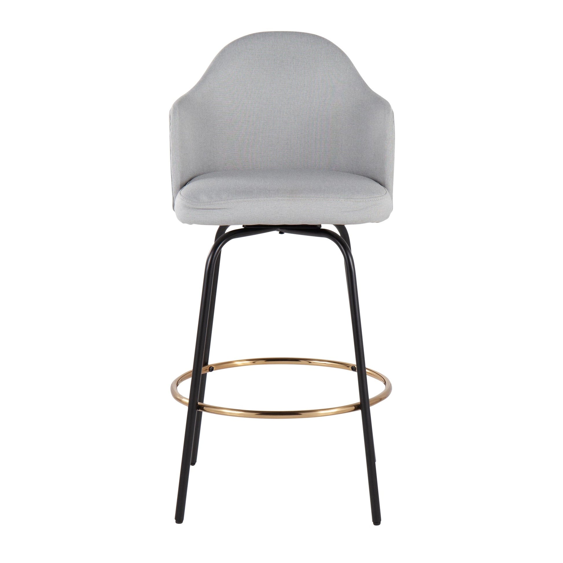 Ahoy Contemporary Fixed-Height Counter Stool with Black Metal Legs and Round Gold Metal Footrest with Light Grey Fabric Seat By LumiSource - Set of 2 | Counter Stools | Modishstore - 2