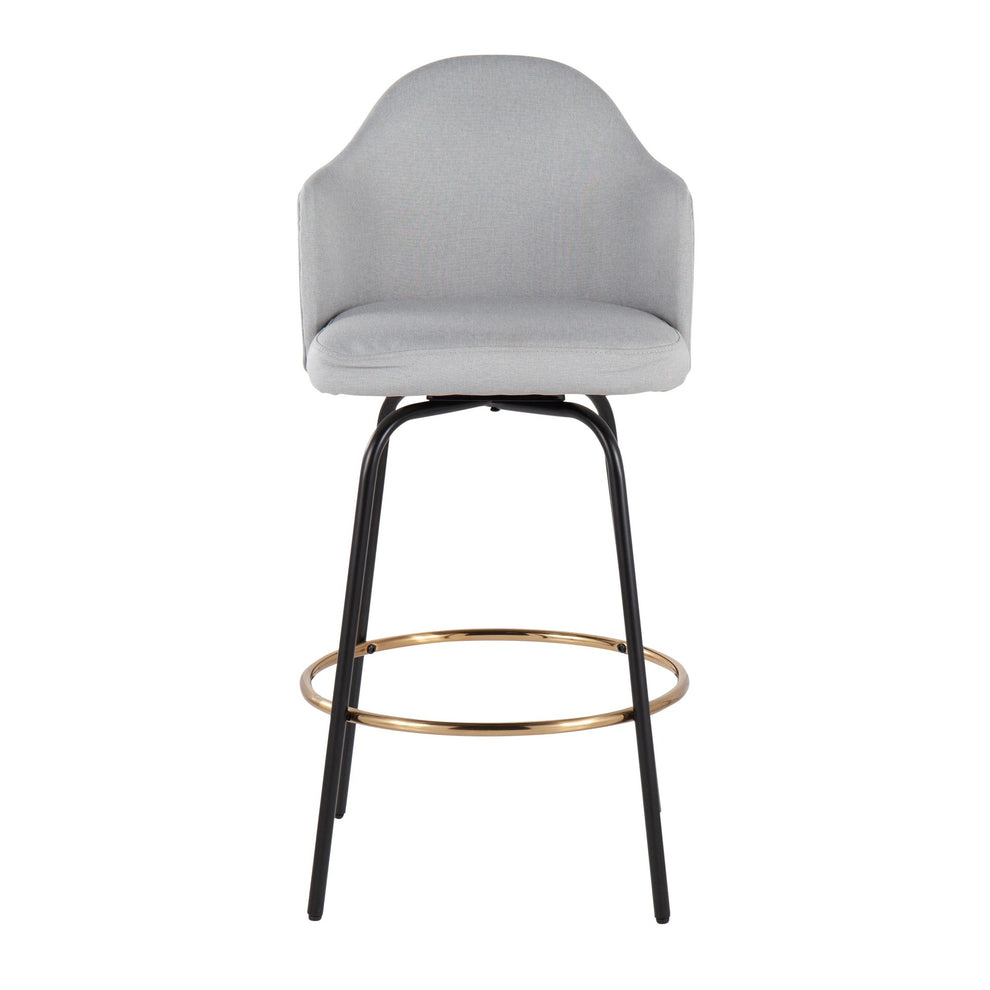Ahoy Contemporary Fixed-Height Counter Stool with Black Metal Legs and Round Gold Metal Footrest with Light Grey Fabric Seat By LumiSource - Set of 2 | Counter Stools | Modishstore - 2