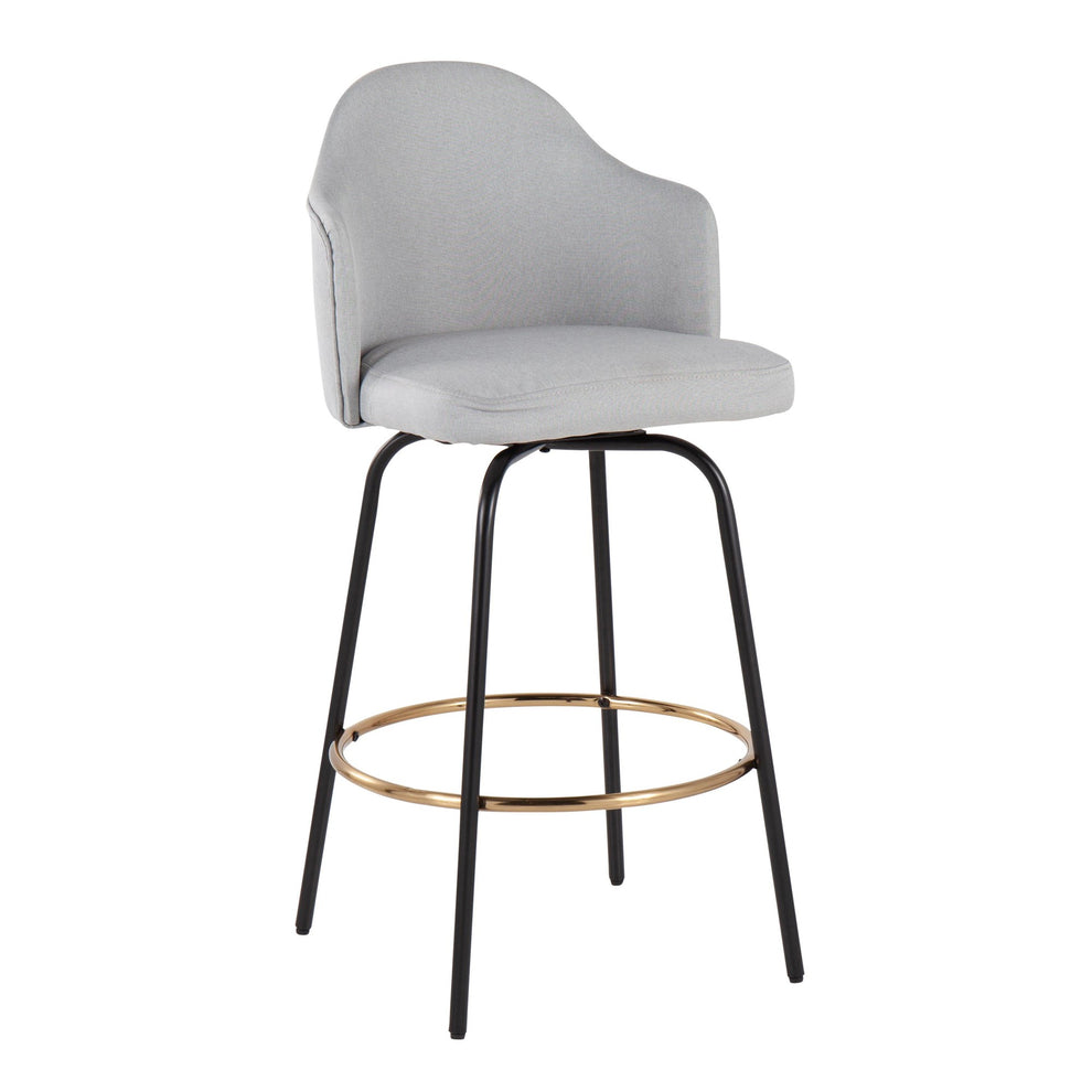 Ahoy Contemporary Fixed-Height Counter Stool with Black Metal Legs and Round Gold Metal Footrest with Light Grey Fabric Seat By LumiSource - Set of 2 | Counter Stools | Modishstore - 5