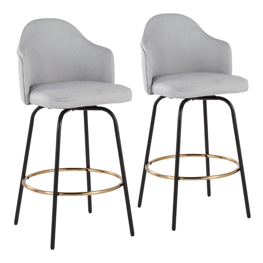 Ahoy Contemporary Fixed-Height Counter Stool with Black Metal Legs and Round Gold Metal Footrest with Light Grey Fabric Seat By LumiSource - Set of 2 | Counter Stools | Modishstore