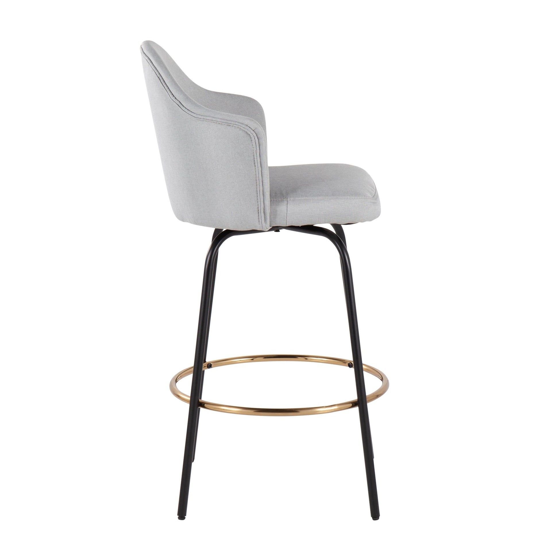 Ahoy Contemporary Fixed-Height Counter Stool with Black Metal Legs and Round Gold Metal Footrest with Light Grey Fabric Seat By LumiSource - Set of 2 | Counter Stools | Modishstore - 6