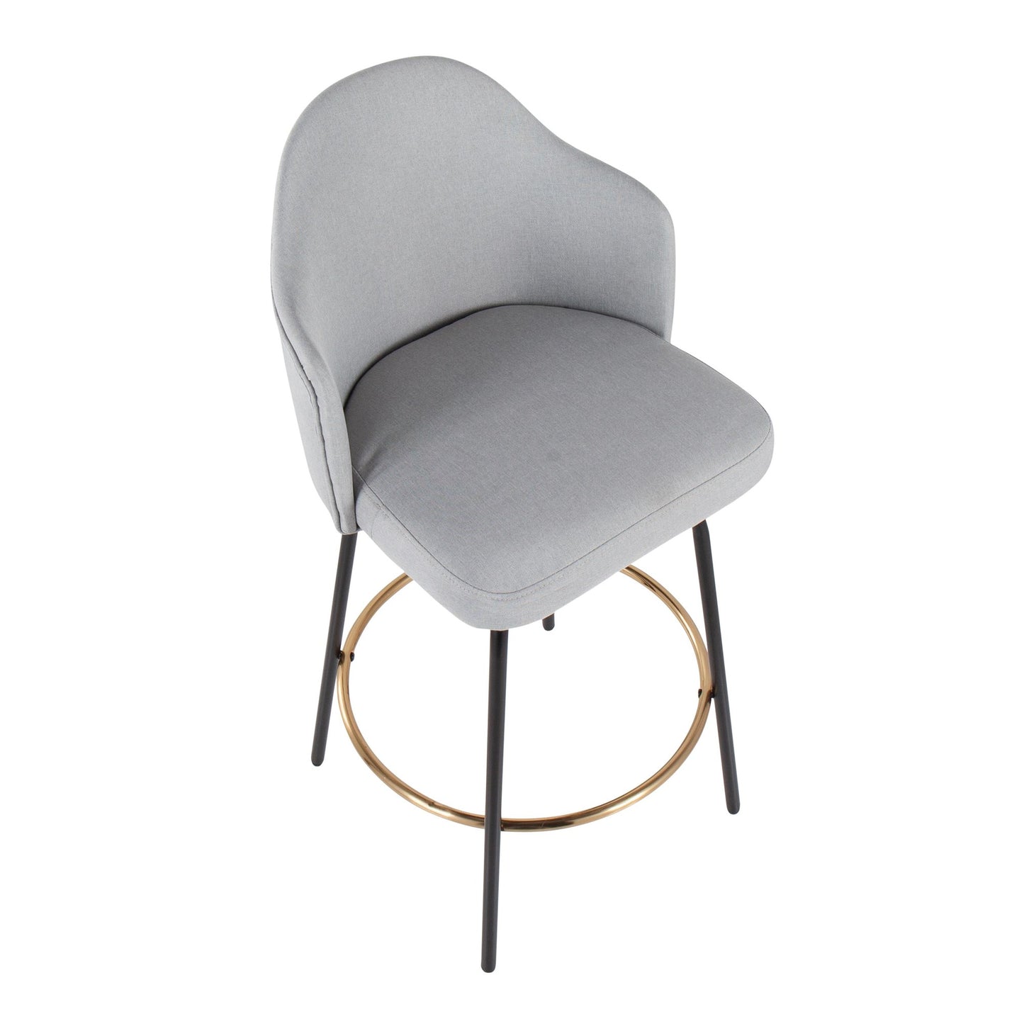 Ahoy Contemporary Fixed-Height Counter Stool with Black Metal Legs and Round Gold Metal Footrest with Light Grey Fabric Seat By LumiSource - Set of 2 | Counter Stools | Modishstore - 3