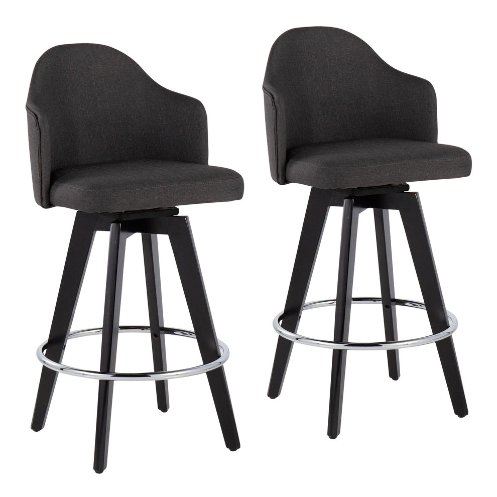 Ahoy Contemporary 26" Fixed-Height Counter Stool with Black Wood Legs and Round Gold Metal Footrest with Light Grey Fabric Seat By LumiSource - Set of 2 | Counter Stools | Modishstore - 9