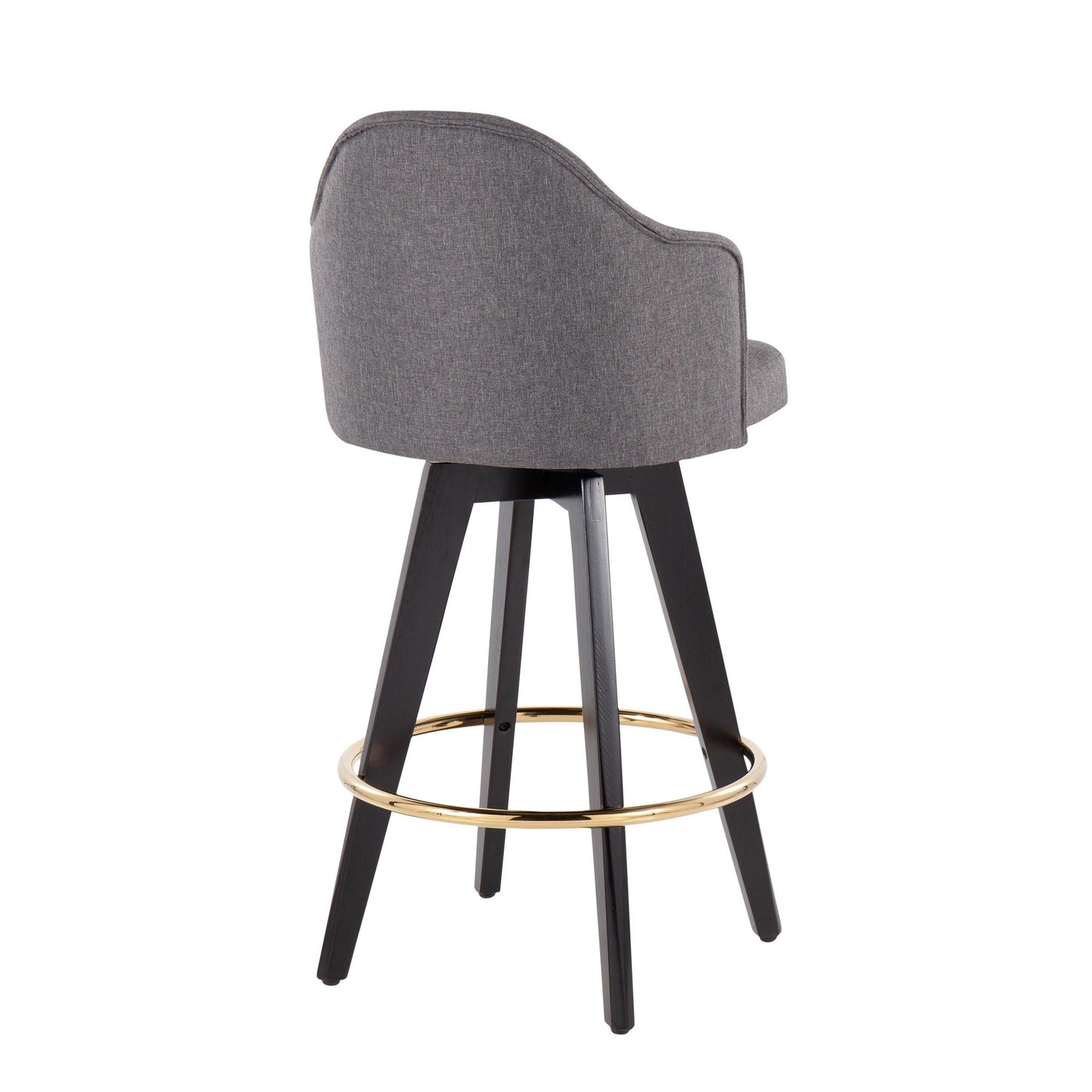Ahoy Contemporary 26" Fixed-Height Counter Stool with Black Wood Legs and Round Gold Metal Footrest with Grey Fabric Seat By LumiSource - Set of 2 | Counter Stools | Modishstore - 7