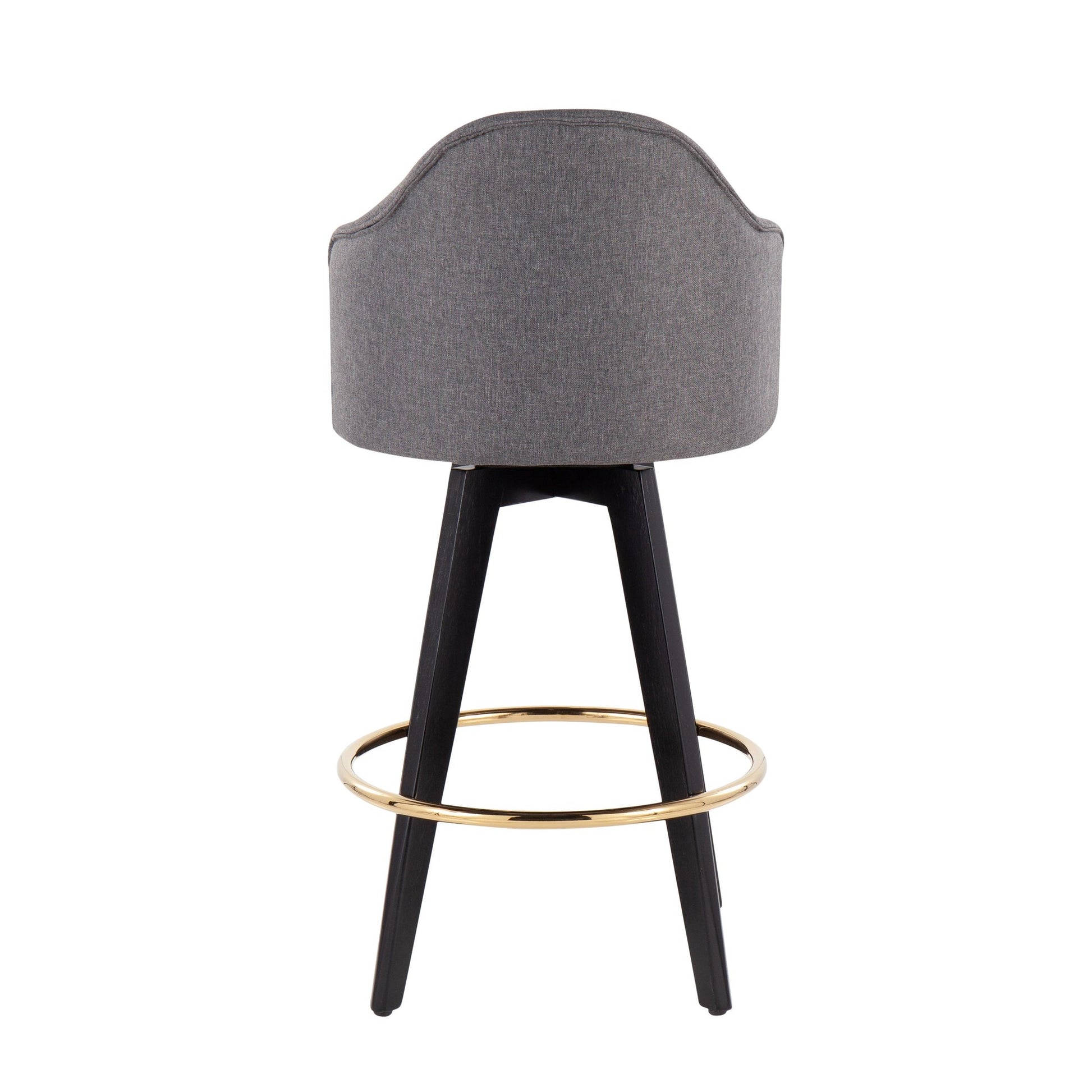 Ahoy Contemporary 26" Fixed-Height Counter Stool with Black Wood Legs and Round Gold Metal Footrest with Grey Fabric Seat By LumiSource - Set of 2 | Counter Stools | Modishstore - 8