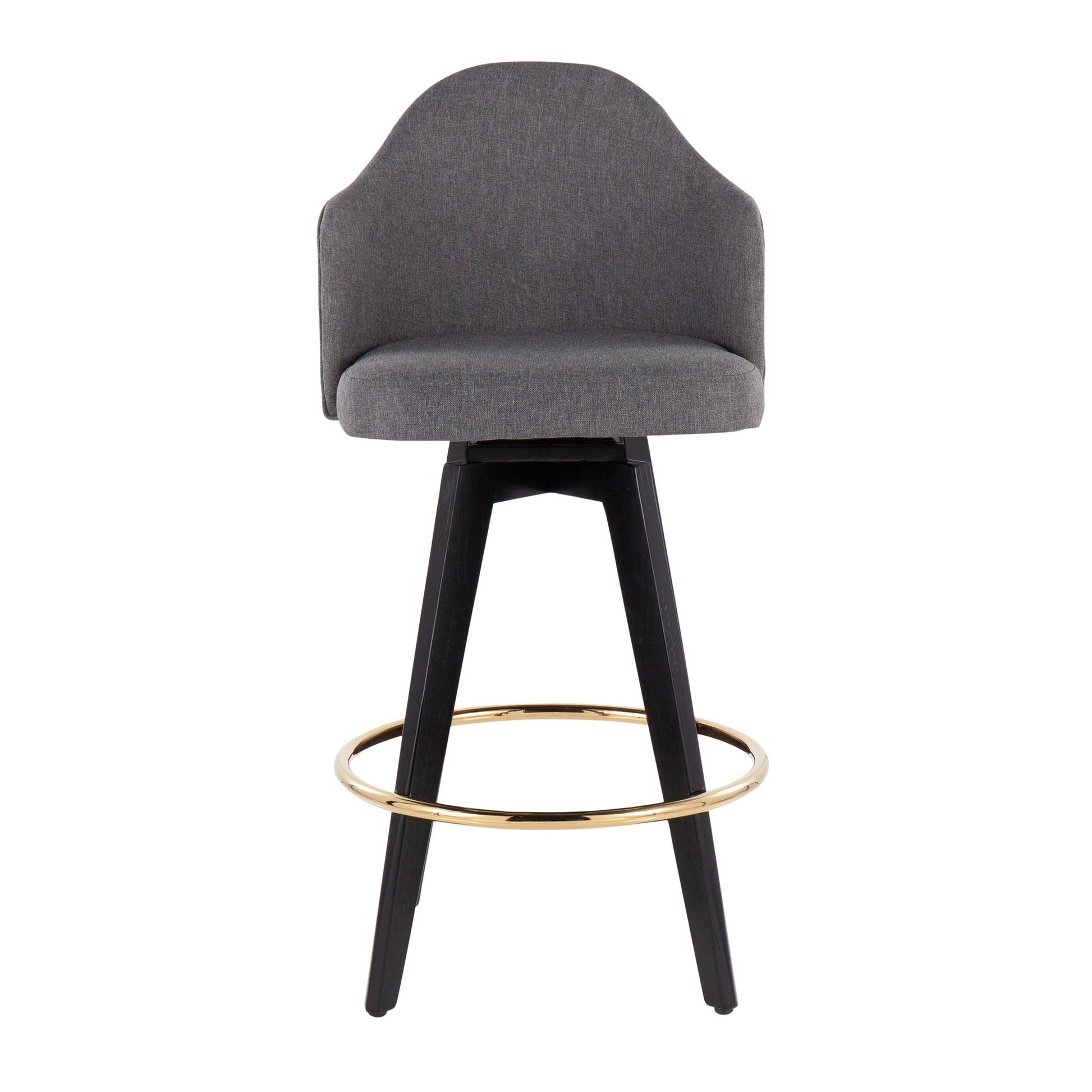 Ahoy Contemporary 26" Fixed-Height Counter Stool with Black Wood Legs and Round Gold Metal Footrest with Grey Fabric Seat By LumiSource - Set of 2 | Counter Stools | Modishstore - 2