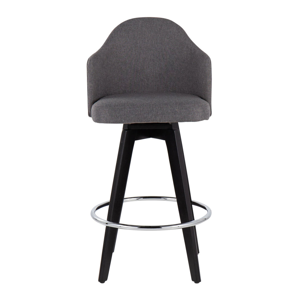 Ahoy Contemporary 26" Fixed-Height Counter Stool with Black Wood Legs and Round Gold Metal Footrest with Light Grey Fabric Seat By LumiSource - Set of 2 | Counter Stools | Modishstore - 25