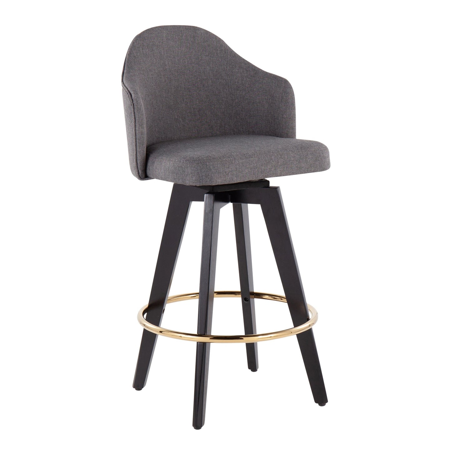 Ahoy Contemporary 26" Fixed-Height Counter Stool with Black Wood Legs and Round Gold Metal Footrest with Grey Fabric Seat By LumiSource - Set of 2 | Counter Stools | Modishstore - 5