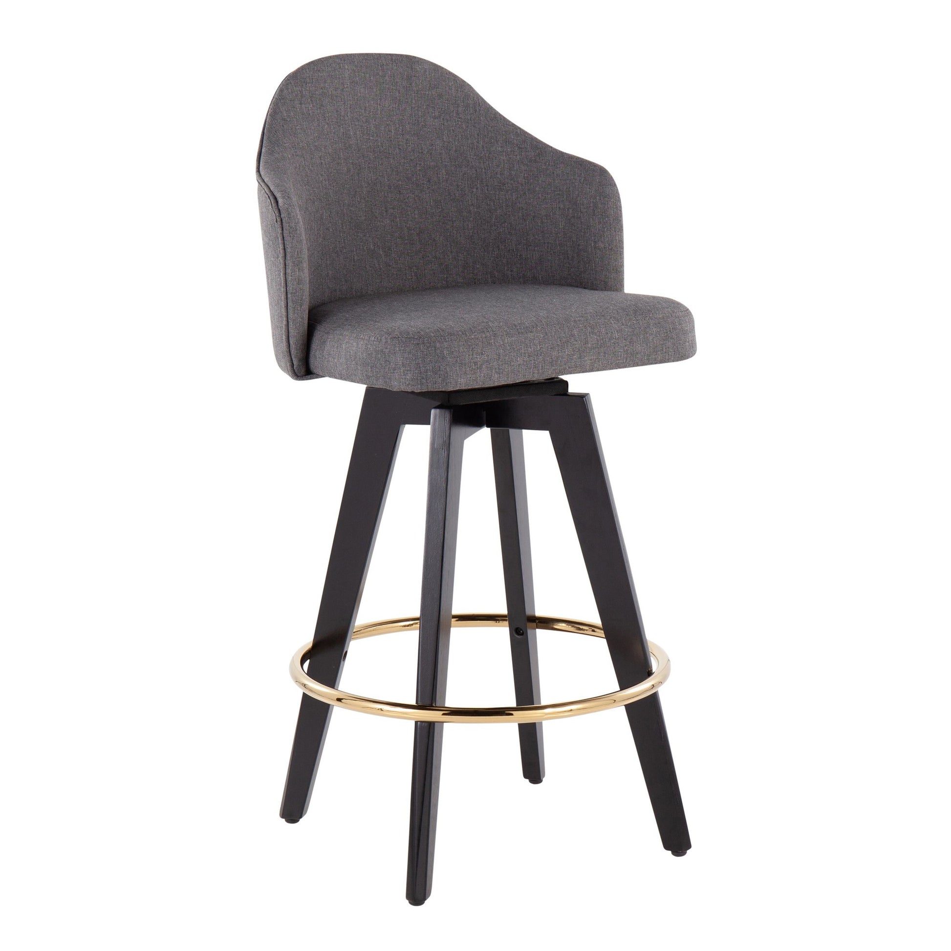 Ahoy Contemporary 26" Fixed-Height Counter Stool with Black Wood Legs and Round Gold Metal Footrest with Grey Fabric Seat By LumiSource - Set of 2 | Counter Stools | Modishstore - 5
