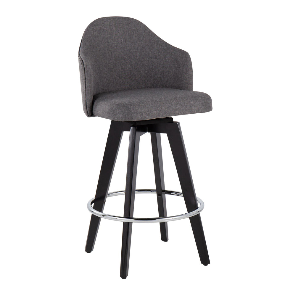 Ahoy Contemporary 26" Fixed-Height Counter Stool with Black Wood Legs and Round Gold Metal Footrest with Light Grey Fabric Seat By LumiSource - Set of 2 | Counter Stools | Modishstore - 28