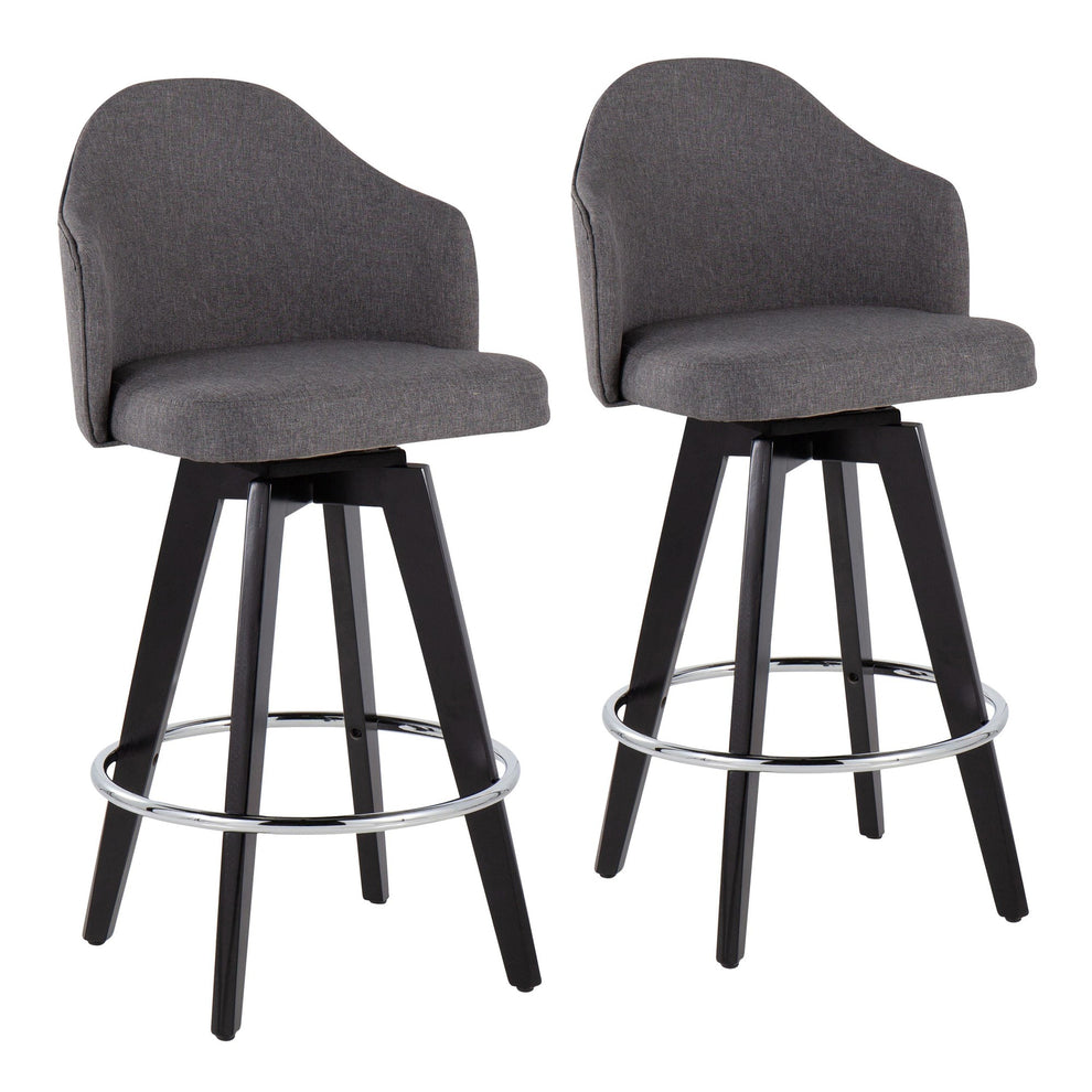 Ahoy Contemporary 26" Fixed-Height Counter Stool with Black Wood Legs and Round Gold Metal Footrest with Light Grey Fabric Seat By LumiSource - Set of 2 | Counter Stools | Modishstore - 24