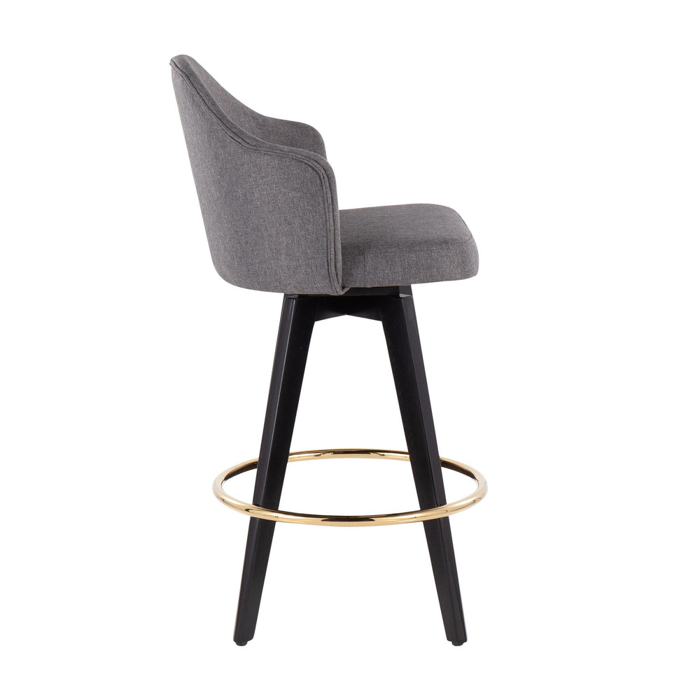 Ahoy Contemporary 26" Fixed-Height Counter Stool with Black Wood Legs and Round Gold Metal Footrest with Grey Fabric Seat By LumiSource - Set of 2 | Counter Stools | Modishstore - 6