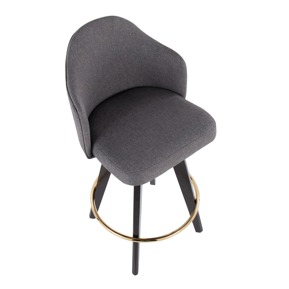 Ahoy Contemporary 26" Fixed-Height Counter Stool with Black Wood Legs and Round Gold Metal Footrest with Grey Fabric Seat By LumiSource - Set of 2 | Counter Stools | Modishstore - 3