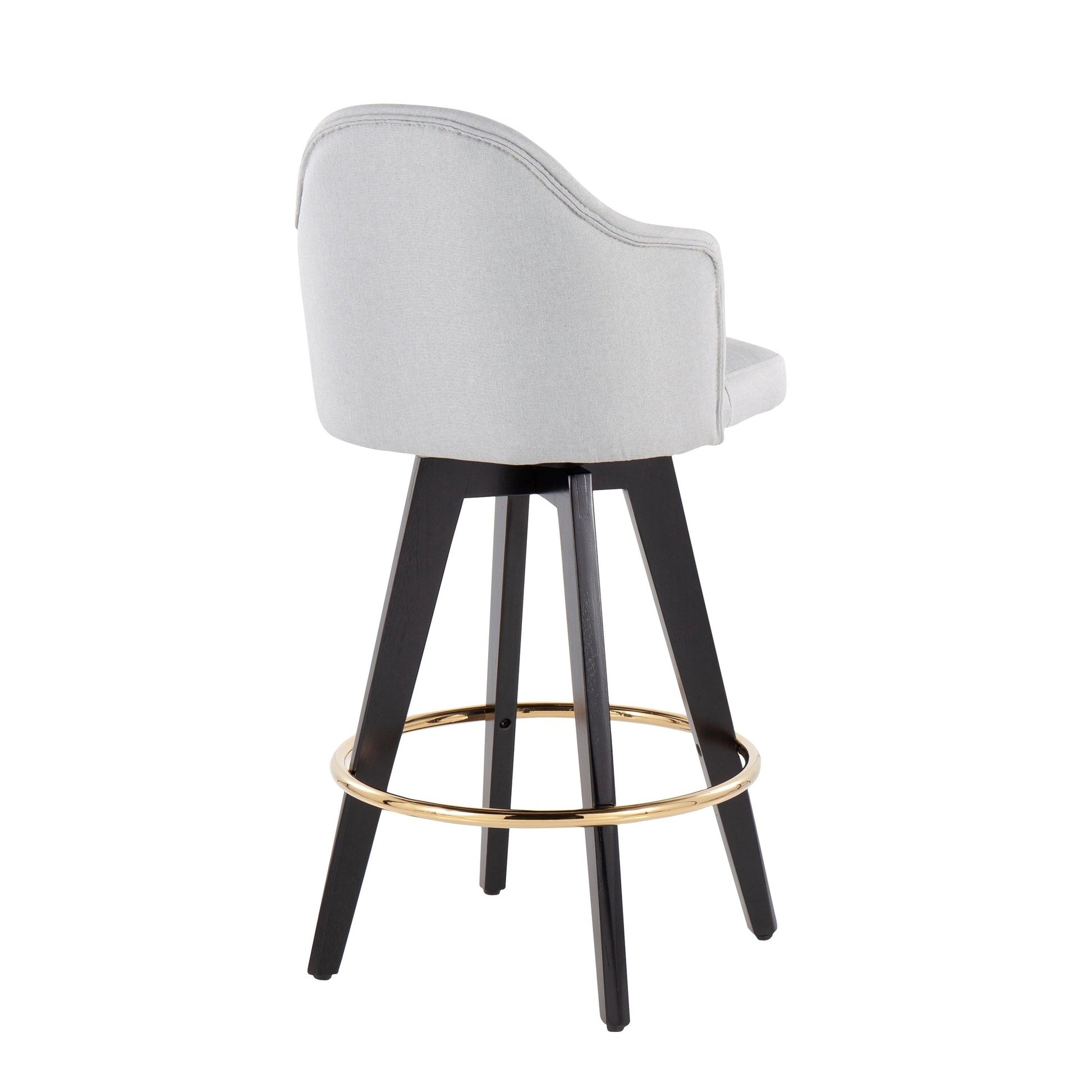 Ahoy Contemporary 26" Fixed-Height Counter Stool with Black Wood Legs and Round Gold Metal Footrest with Light Grey Fabric Seat By LumiSource - Set of 2 | Counter Stools | Modishstore - 7