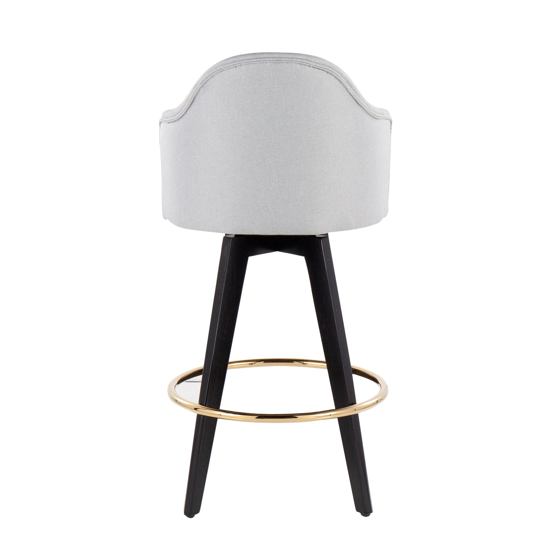 Ahoy Contemporary 26" Fixed-Height Counter Stool with Black Wood Legs and Round Gold Metal Footrest with Light Grey Fabric Seat By LumiSource - Set of 2 | Counter Stools | Modishstore - 8