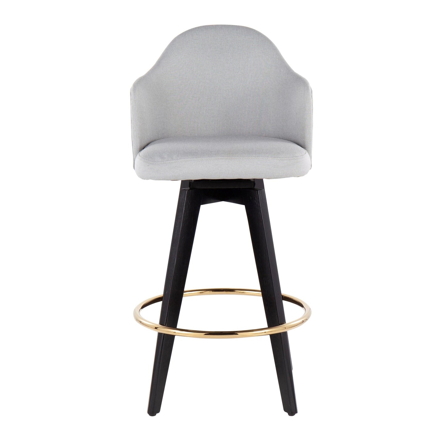 Ahoy Contemporary 26" Fixed-Height Counter Stool with Black Wood Legs and Round Gold Metal Footrest with Light Grey Fabric Seat By LumiSource - Set of 2 | Counter Stools | Modishstore - 2