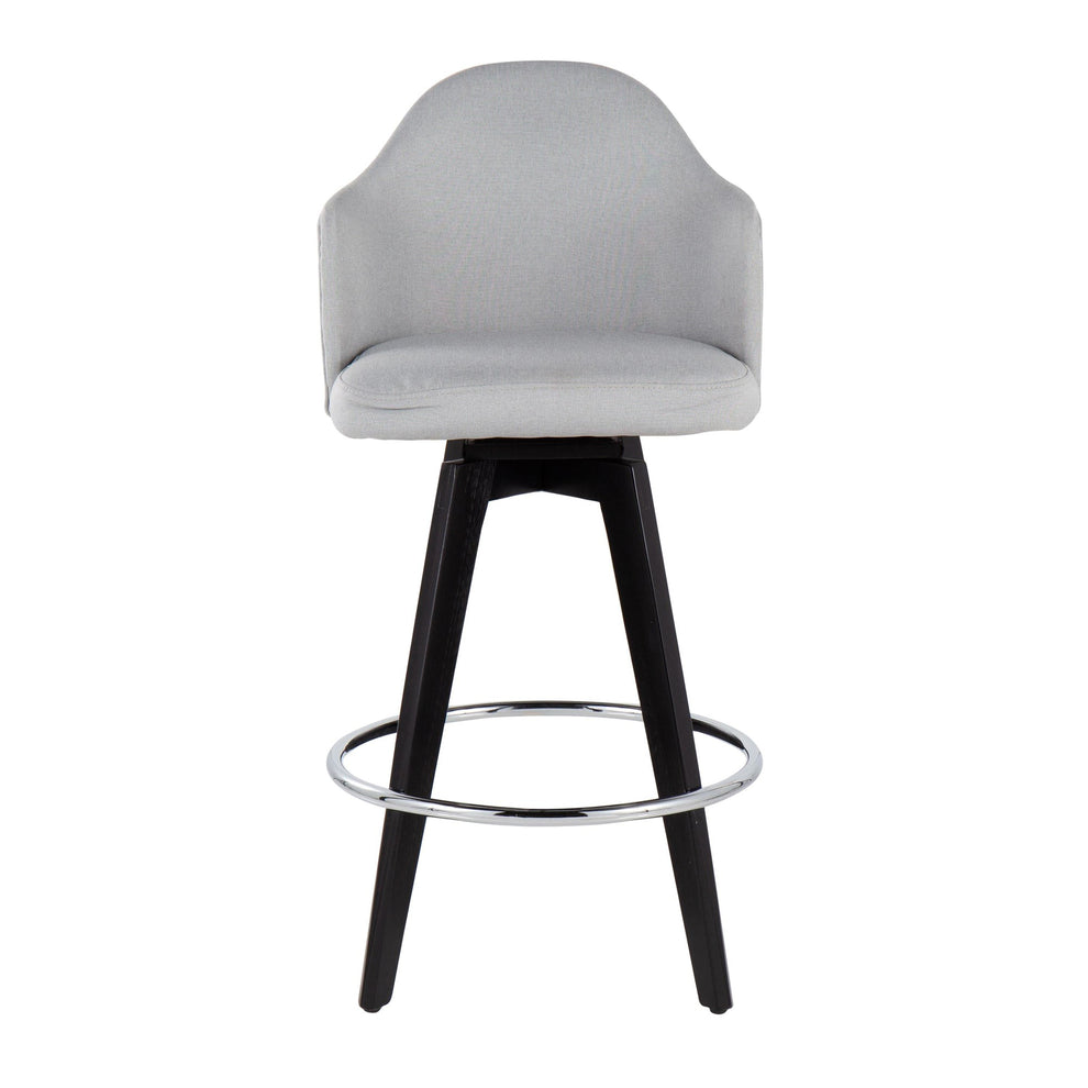 Ahoy Contemporary 26" Fixed-Height Counter Stool with Black Wood Legs and Round Gold Metal Footrest with Light Grey Fabric Seat By LumiSource - Set of 2 | Counter Stools | Modishstore - 33