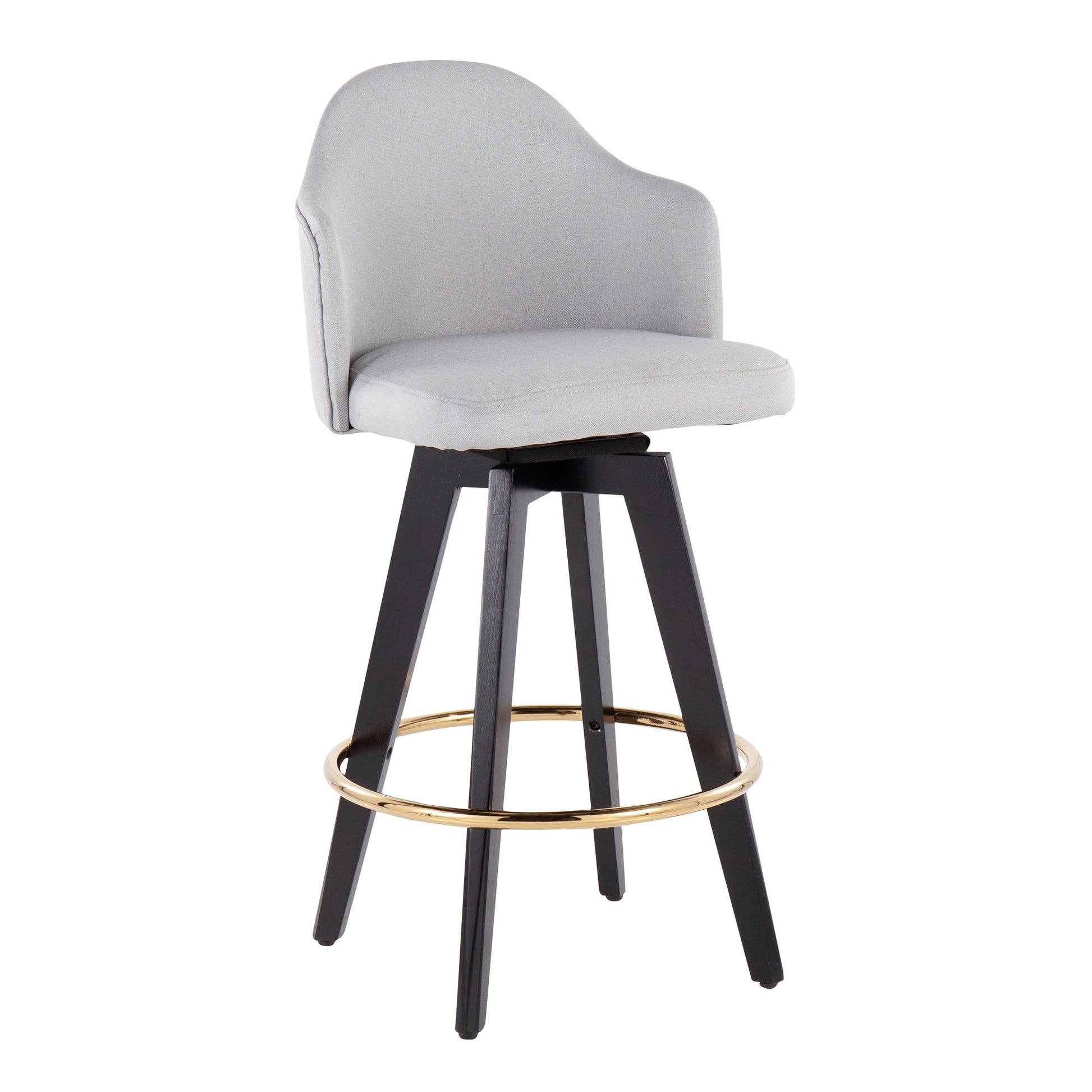 Ahoy Contemporary 26" Fixed-Height Counter Stool with Black Wood Legs and Round Gold Metal Footrest with Light Grey Fabric Seat By LumiSource - Set of 2 | Counter Stools | Modishstore - 5