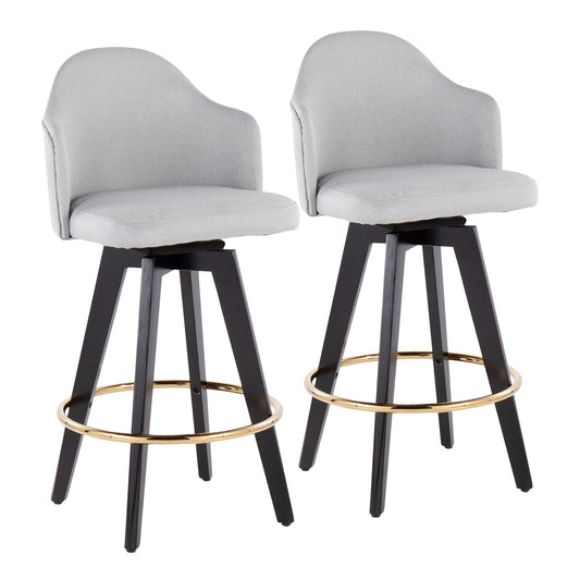 Ahoy Contemporary 26" Fixed-Height Counter Stool with Black Wood Legs and Round Gold Metal Footrest with Light Grey Fabric Seat By LumiSource - Set of 2 | Counter Stools | Modishstore