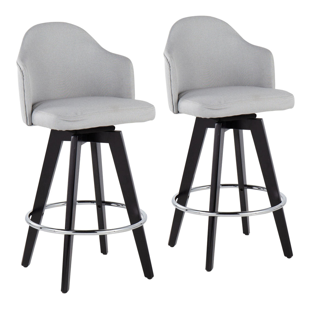 Ahoy Contemporary 26" Fixed-Height Counter Stool with Black Wood Legs and Round Gold Metal Footrest with Light Grey Fabric Seat By LumiSource - Set of 2 | Counter Stools | Modishstore - 32