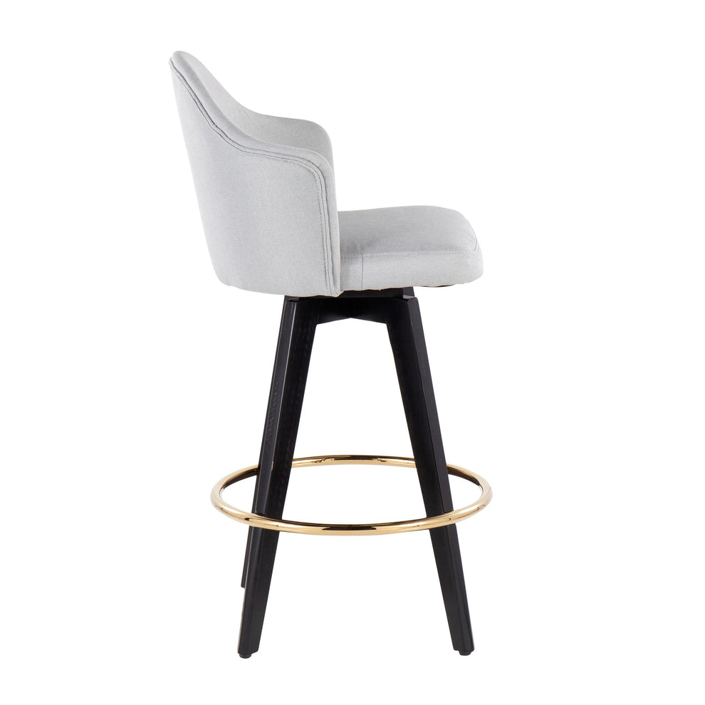 Ahoy Contemporary 26" Fixed-Height Counter Stool with Black Wood Legs and Round Gold Metal Footrest with Light Grey Fabric Seat By LumiSource - Set of 2 | Counter Stools | Modishstore - 6