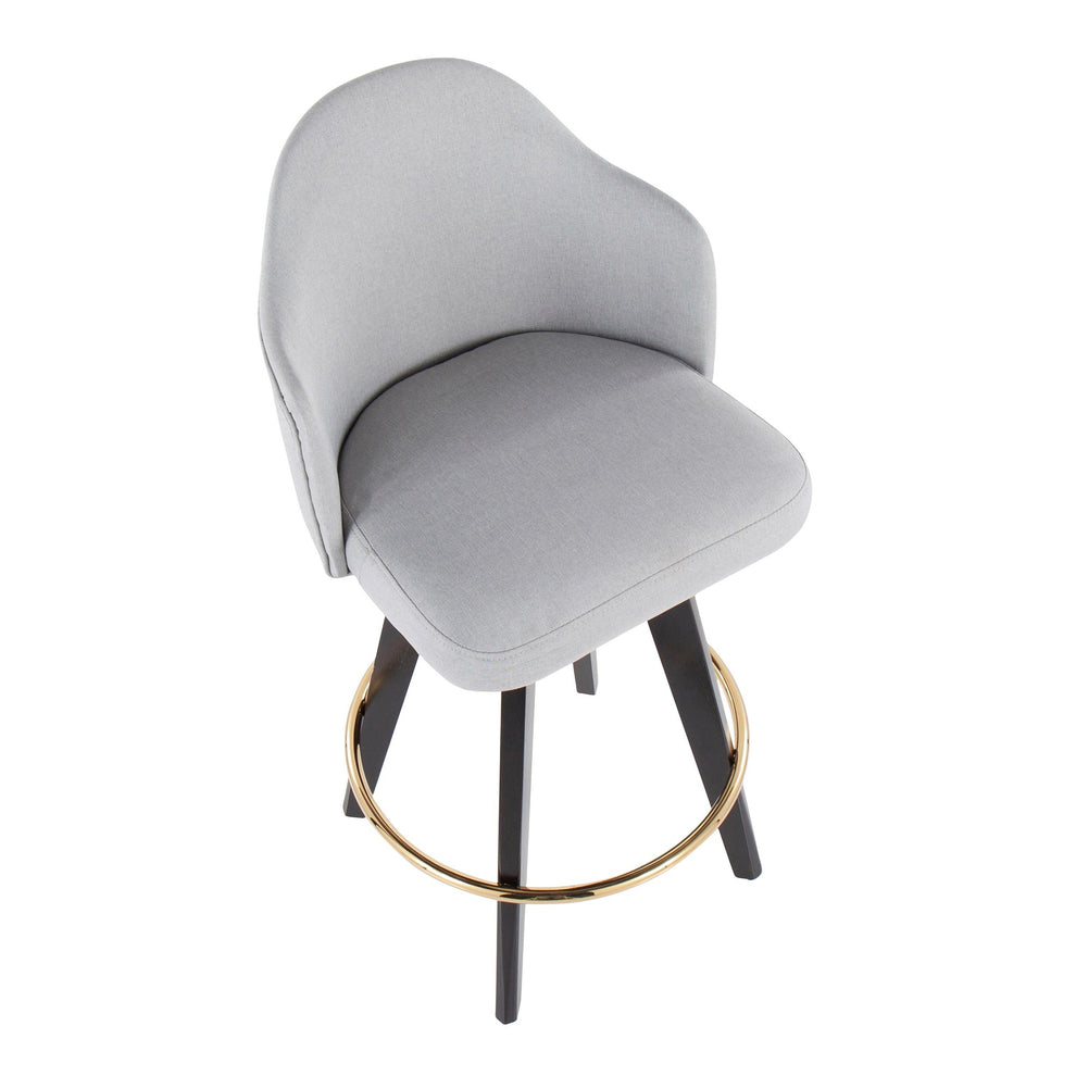 Ahoy Contemporary 26" Fixed-Height Counter Stool with Black Wood Legs and Round Gold Metal Footrest with Light Grey Fabric Seat By LumiSource - Set of 2 | Counter Stools | Modishstore - 3