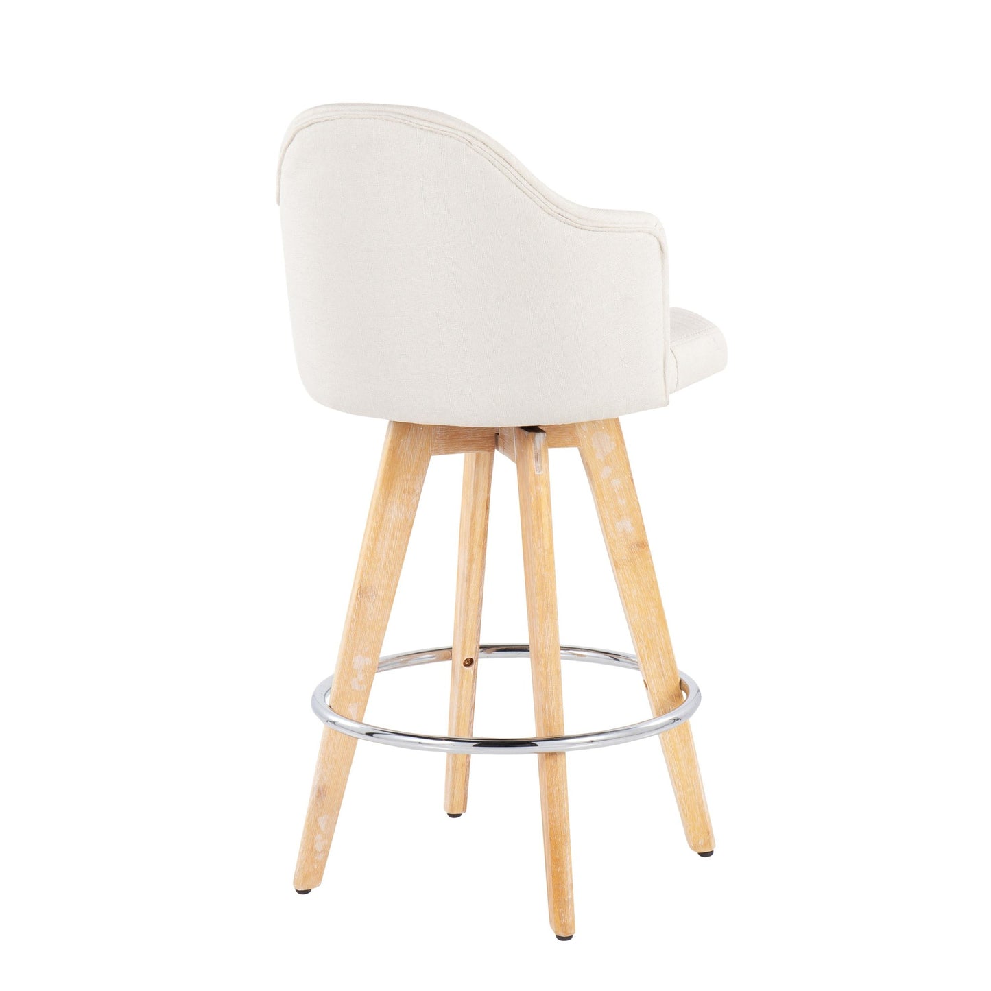 Ahoy Contemporary Fixed-Height Counter Stool with Natural Bamboo Legs and Round Chrome Metal Footrest with Cream Fabric Seat By LumiSource - Set of 2 | Counter Stools | Modishstore - 7