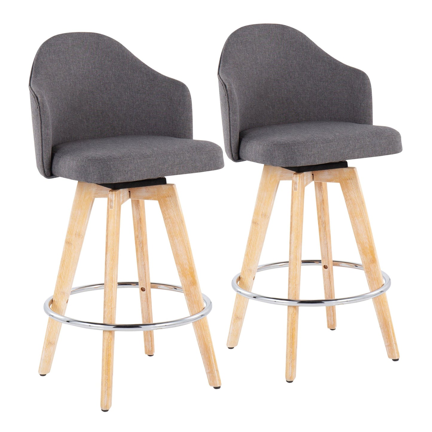Ahoy Contemporary Fixed-Height Counter Stool with Natural Bamboo Legs and Round Chrome Metal Footrest with Cream Fabric Seat By LumiSource - Set of 2 | Counter Stools | Modishstore - 9