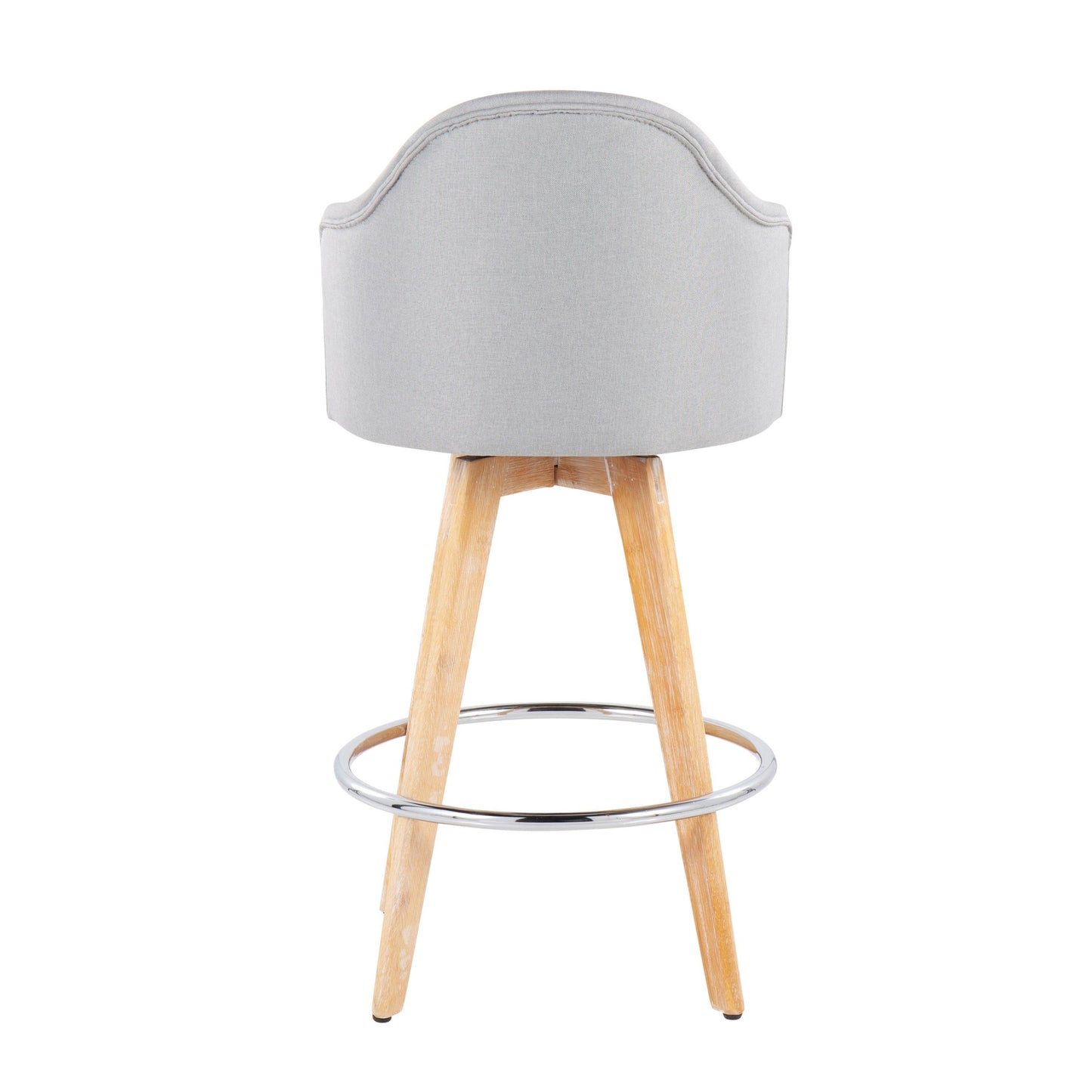 Ahoy Contemporary Fixed-Height Counter Stool with Natural Bamboo Legs and Round Chrome Metal Footrest with Light Grey Fabric Seat By LumiSource - Set of 2 | Counter Stools | Modishstore - 8