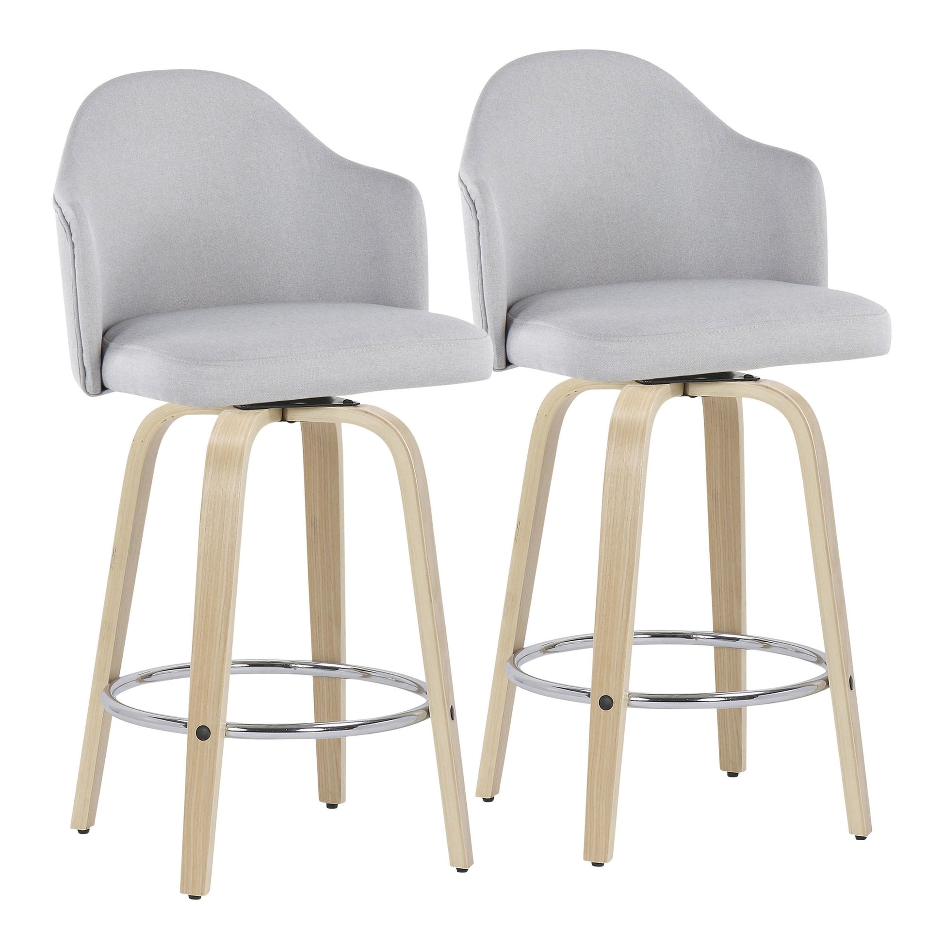 Ahoy Mid-Century Modern Fixed-Height Counter Stool with Natural Wood Legs and Round Chrome Footrest with Charcoal Fabric By LumiSource - Set of 2 | Counter Stools | Modishstore - 28