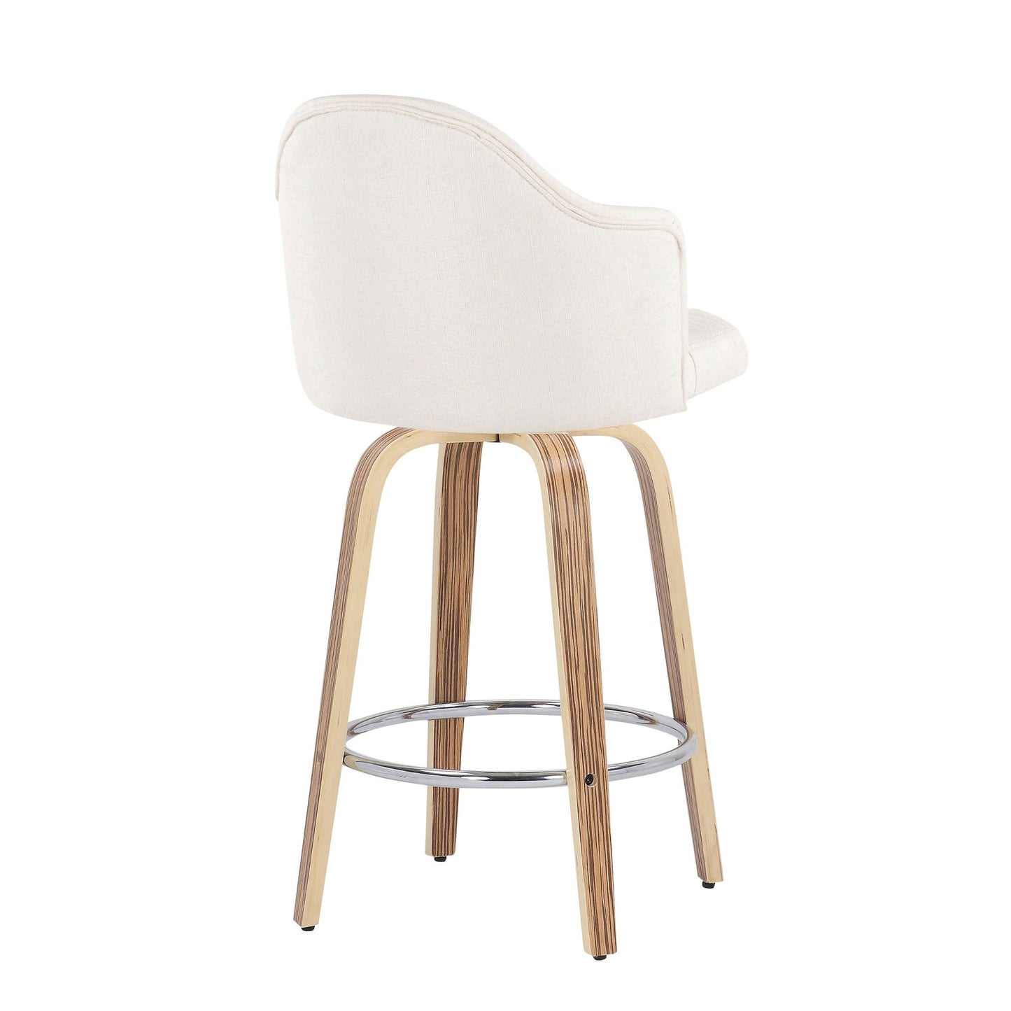 Ahoy Mid-Century Modern Fixed-Height Counter Stool with Zebra Wood Legs and Round Chrome Footrest with Cream Fabric By LumiSource - Set of 2 | Counter Stools | Modishstore - 8