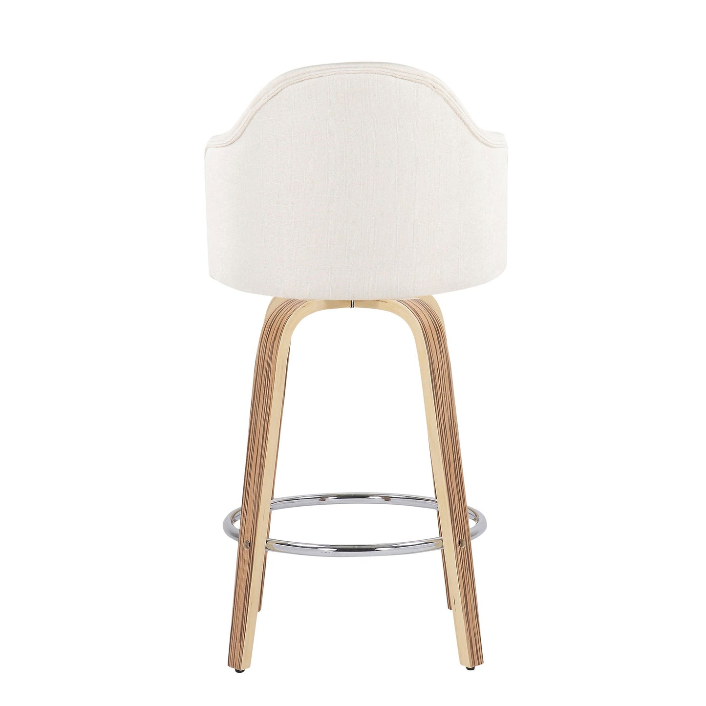Ahoy Mid-Century Modern Fixed-Height Counter Stool with Zebra Wood Legs and Round Chrome Footrest with Cream Fabric By LumiSource - Set of 2 | Counter Stools | Modishstore - 9