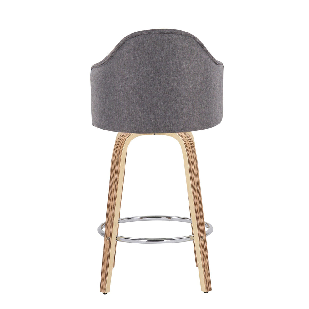 Ahoy Mid-Century Modern Fixed-Height Counter Stool with Zebra Wood Legs and Round Chrome Footrest with Cream Fabric By LumiSource - Set of 2 | Counter Stools | Modishstore - 18