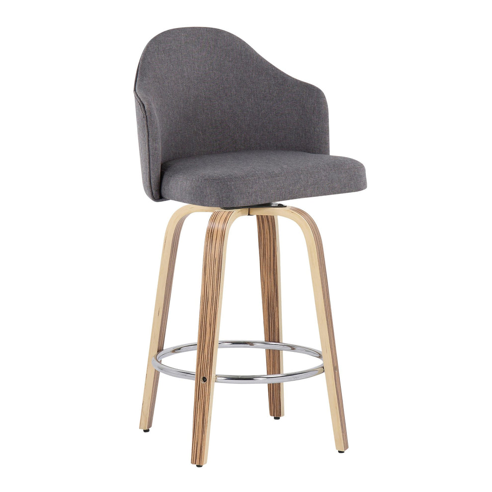 Ahoy Mid-Century Modern Fixed-Height Counter Stool with Zebra Wood Legs and Round Chrome Footrest with Cream Fabric By LumiSource - Set of 2 | Counter Stools | Modishstore - 15