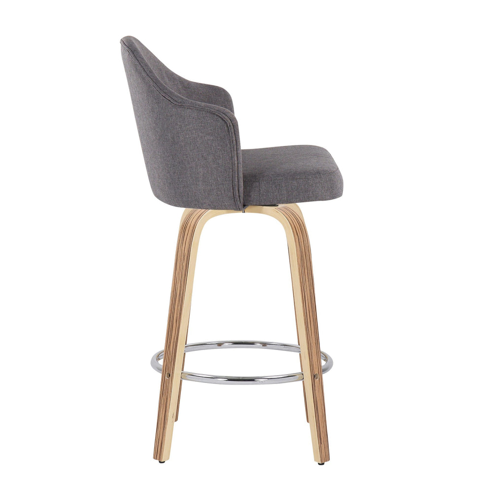 Ahoy Mid-Century Modern Fixed-Height Counter Stool with Zebra Wood Legs and Round Chrome Footrest with Cream Fabric By LumiSource - Set of 2 | Counter Stools | Modishstore - 16